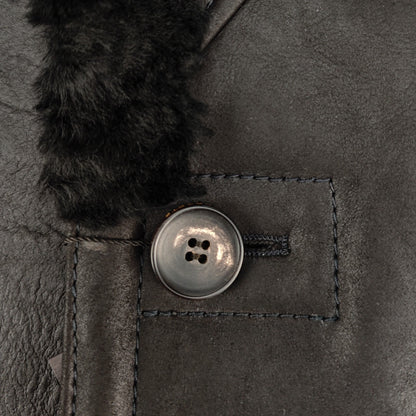4500$ HETTABRETZ Black Shearling Leather Coat Nappa Made Italy 38 US / 48 IT