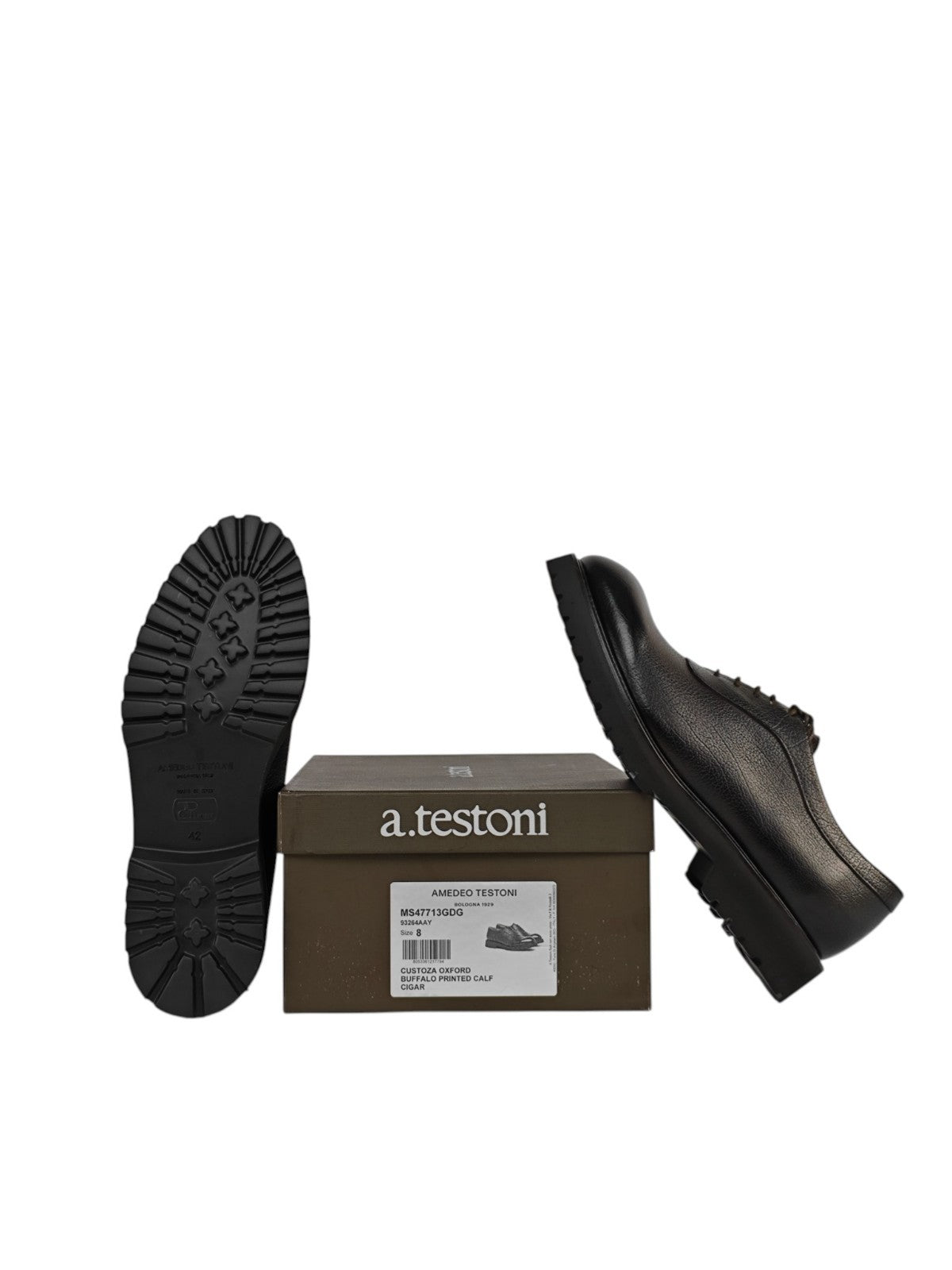 950$ TESTONI "Custoza" Oxford Shoes Buffalo Printed Calf Cigar 8 UK  9 US  42 IT