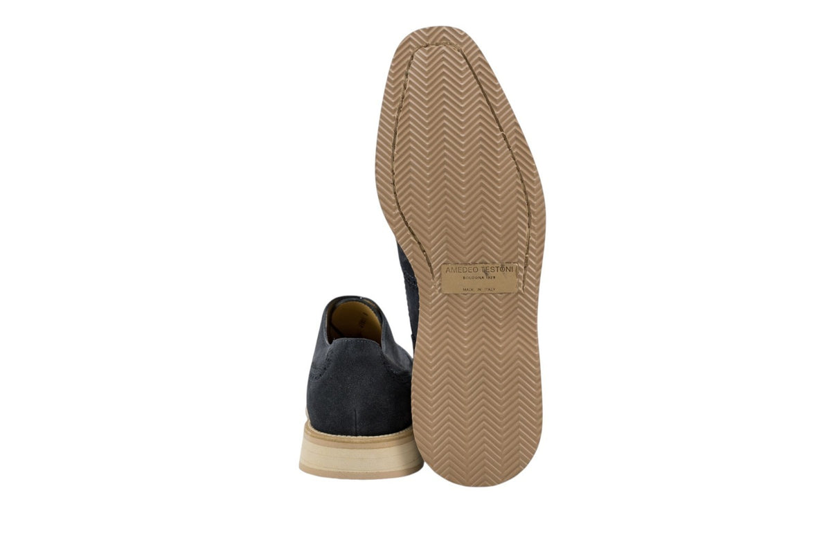 960$ TESTONI "Bolgheri" Oxford Shoes Eco Suede Navy 8 UK  9 US  42 IT