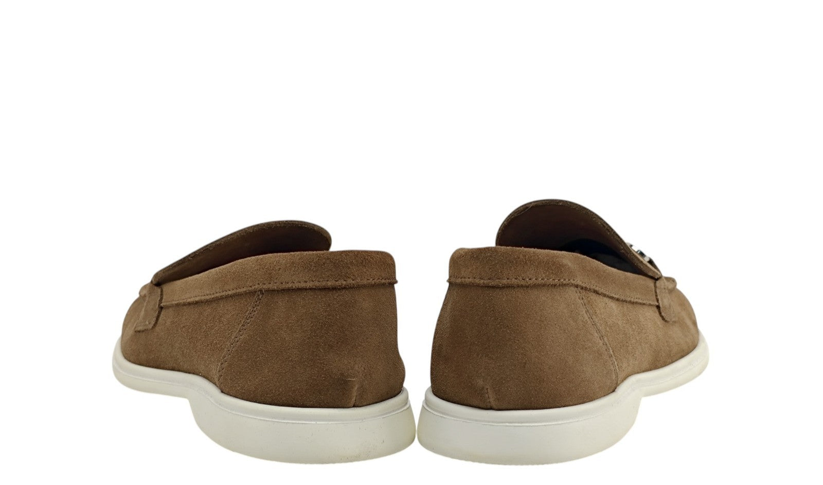 1100$ TESTONI Unlined Boat Loafer Suede + Metal Calf Brown  8 UK / 9 US / 42 IT
