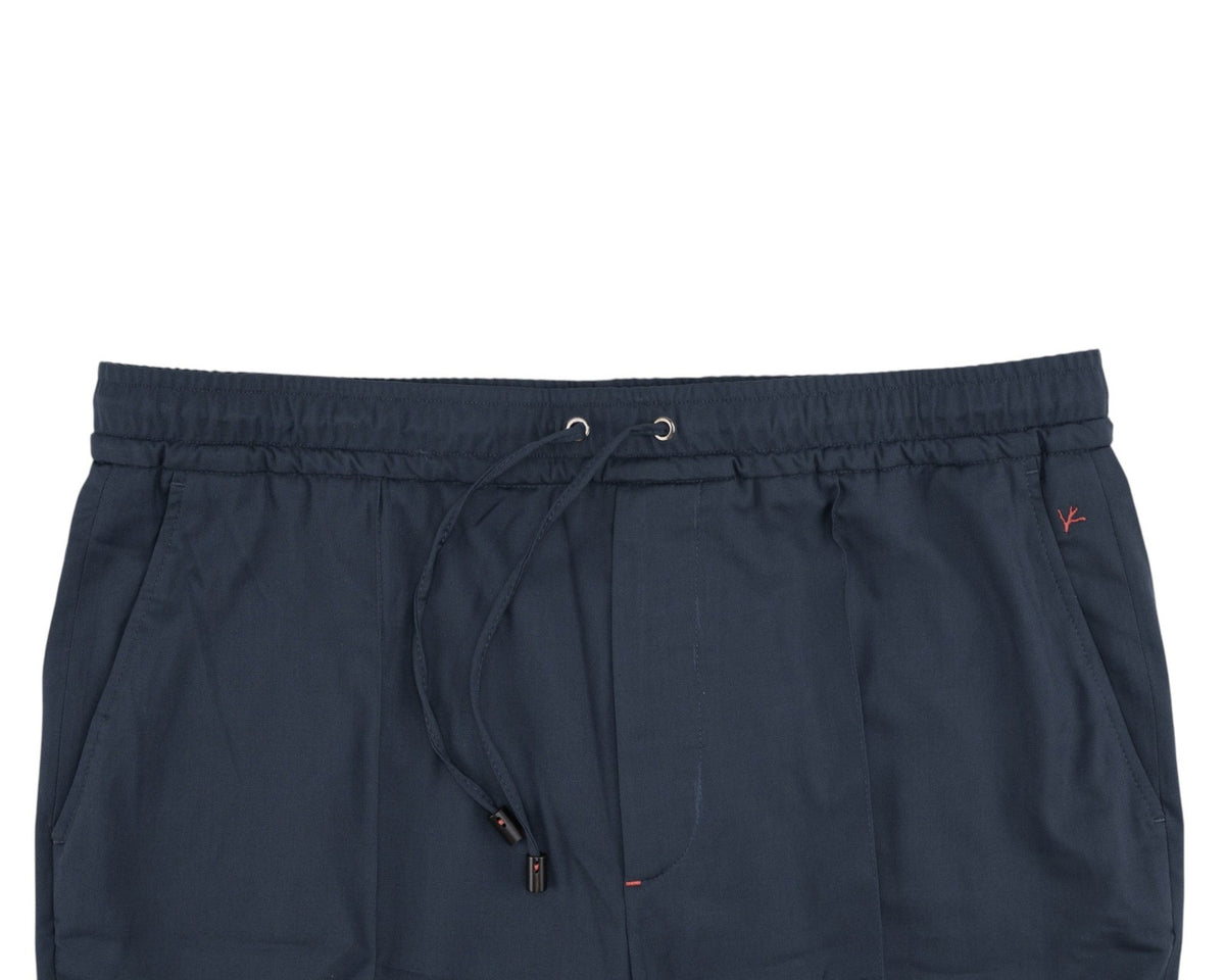1350$ ISAIA NAPOLI Blue Navy Drawstring Pant Relaxed Cotton - Wool 42 US / 58 EU