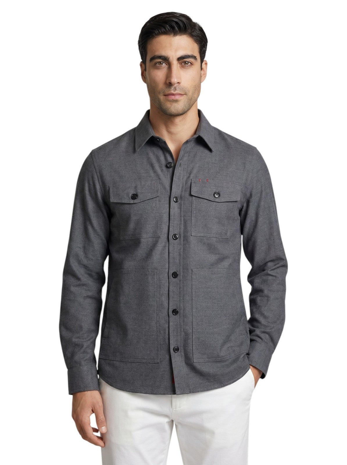 $1550 ISAIA NAPOLI Gray Hand-Sewn Overshirt Jacket Comfort Wool Size L