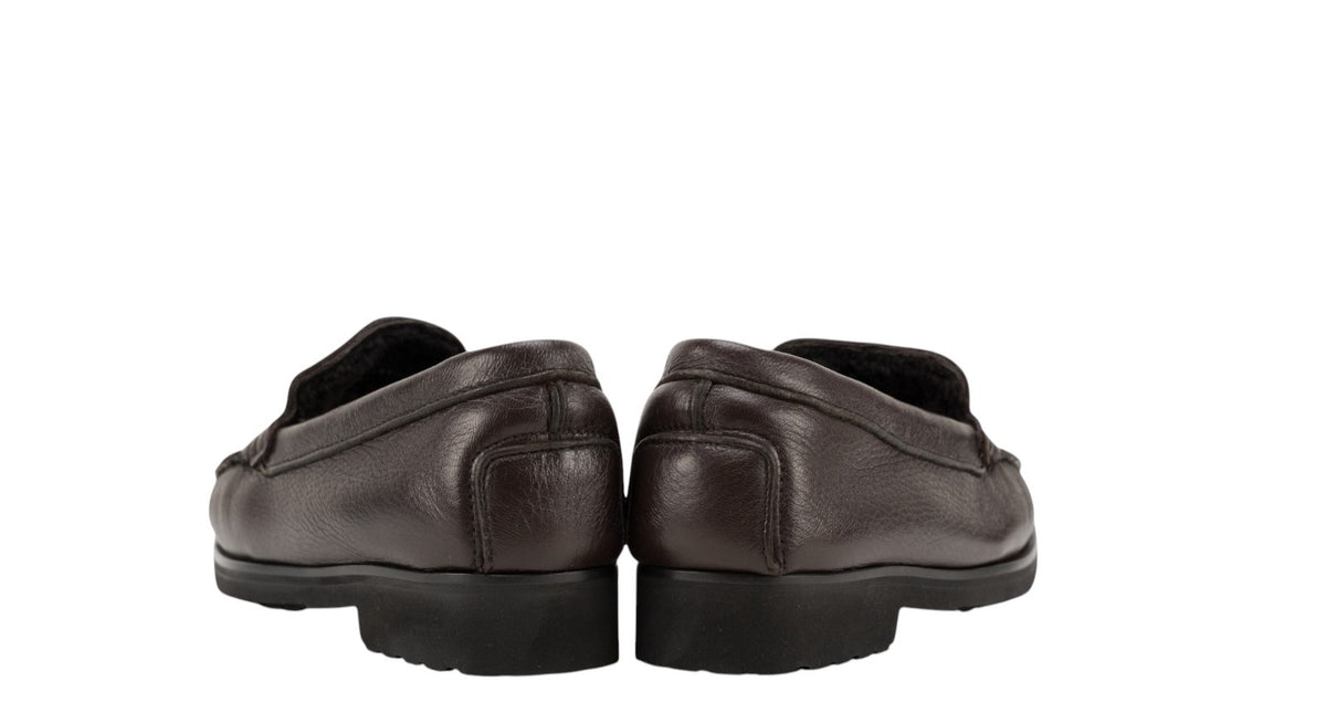 1300$ TESTONI "Gargano" Loafer Shoes Deer + Fur Lining Cigar 8 UK / 9 US / 42 IT