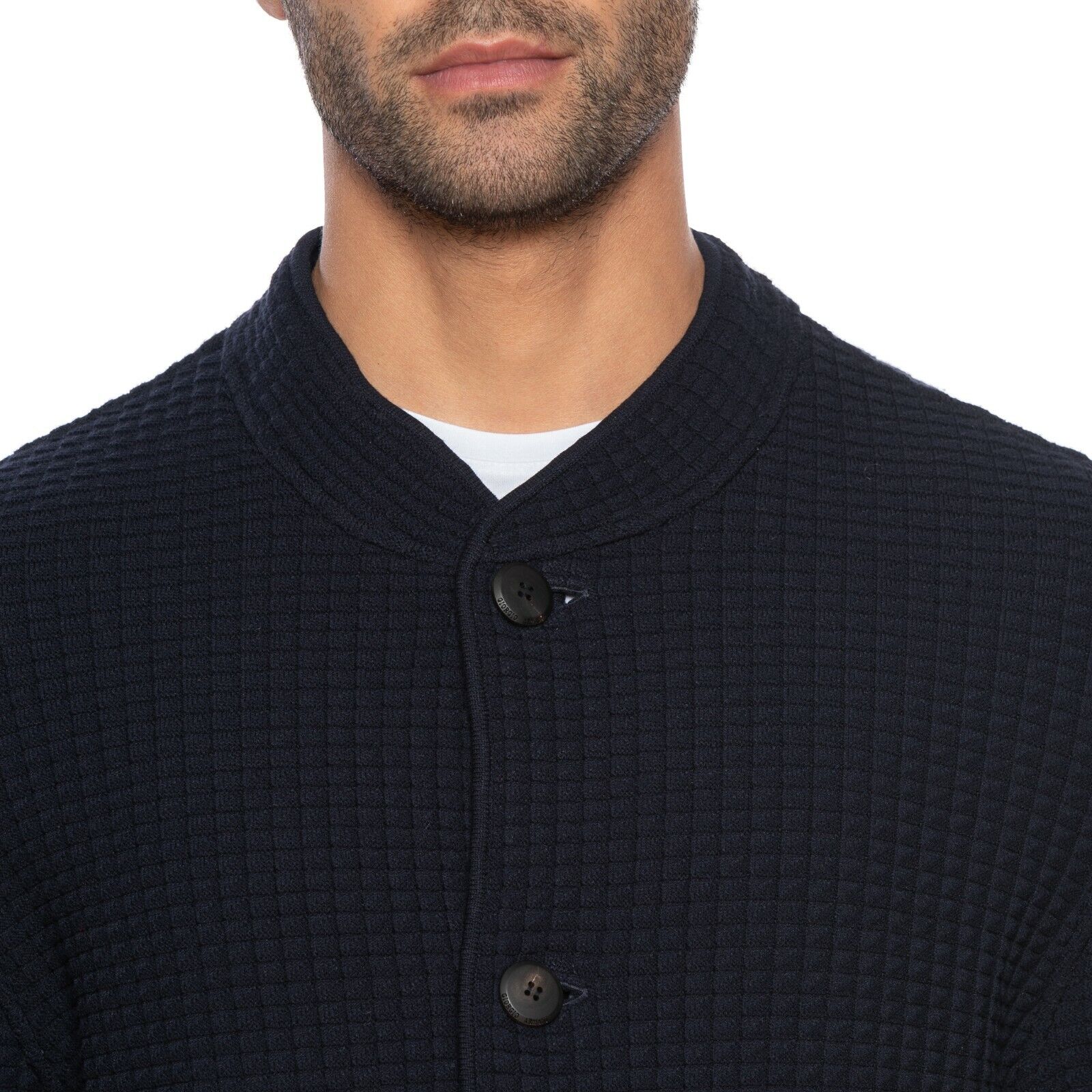 1600$ GIORGIO ARMANI Jacket Blouson Blue Navy Wool Matelassè 38 US / 48 EU
