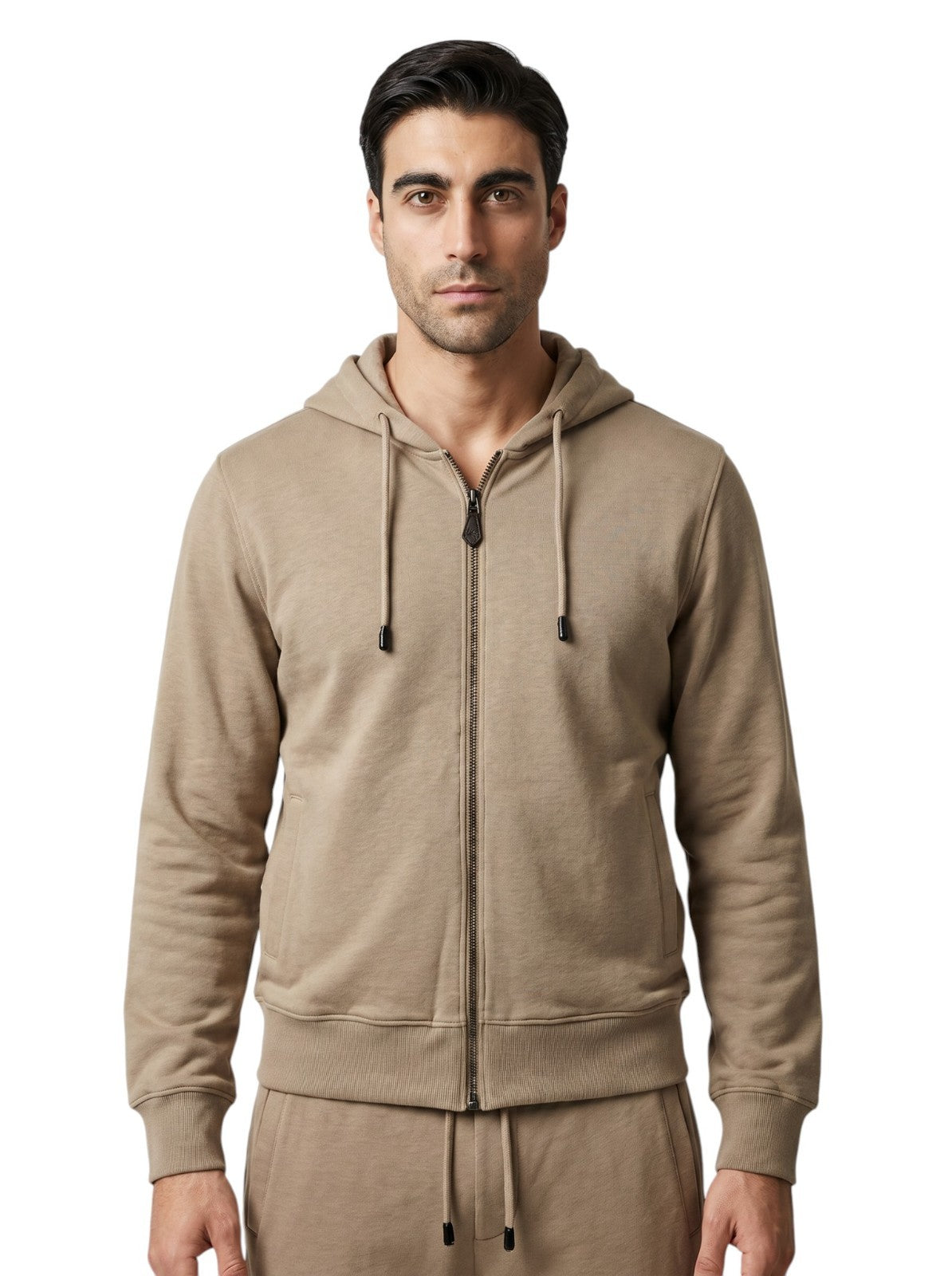 $2400 ISAIA NAPOLI Beige Zip Tracksuit Jogging Jersey Cotton - Silk Size XL