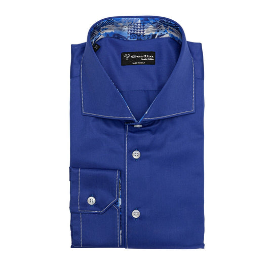 ITALIAN LUXURY 950$ GERLIN Shirt Blue ALUMO Cotton + Silk  ZILLI