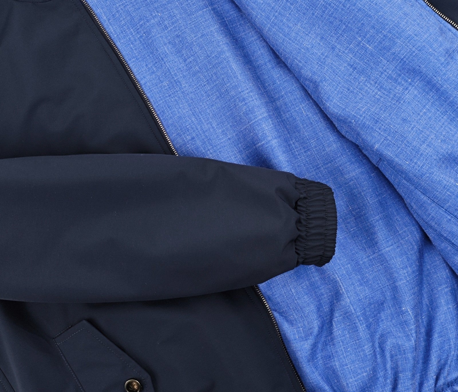 $3400 ISAIA NAPOLI Blue Reversible Hooded Bomber Jacket Wool Blend 40 US 50 EU