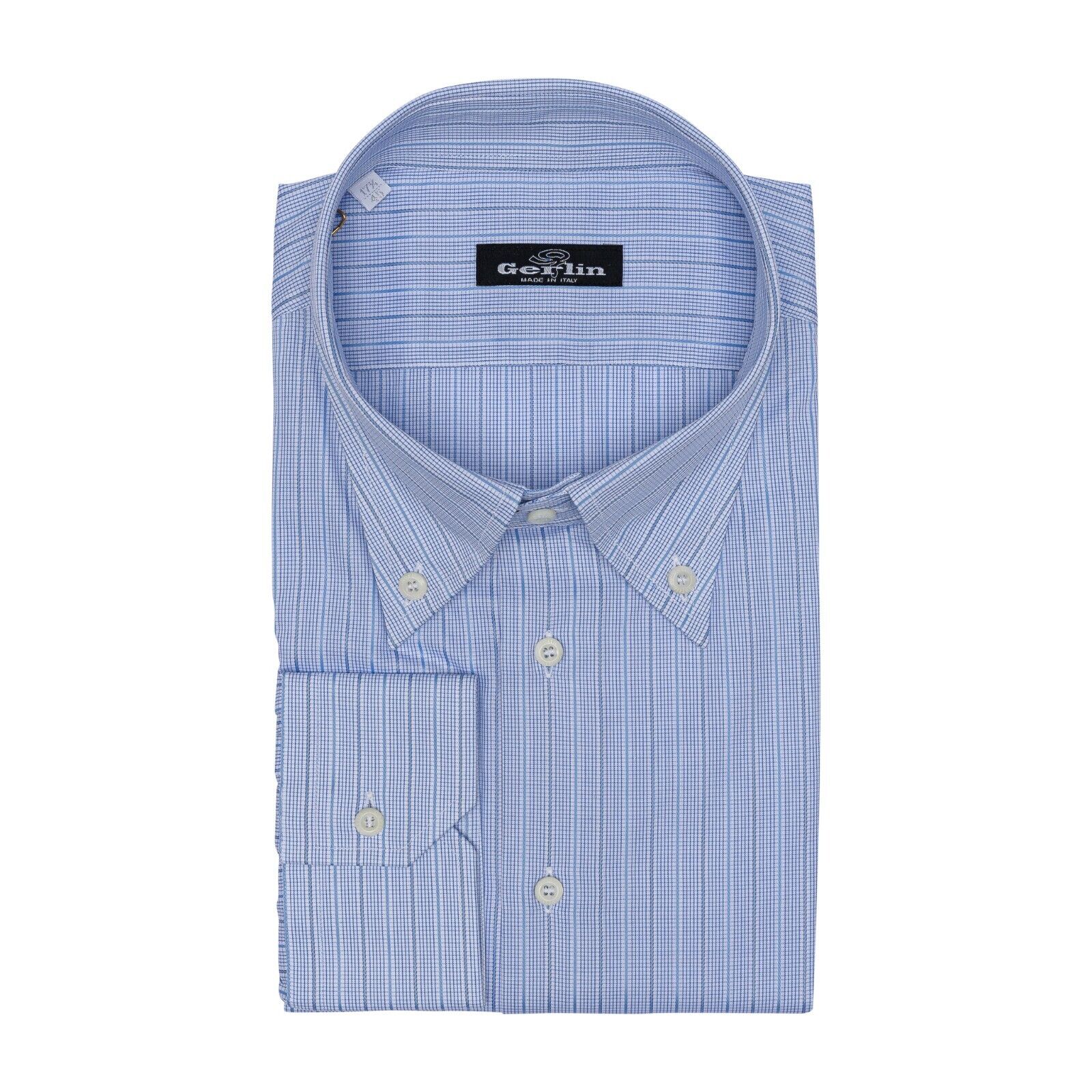 690$ LUXURY GERLIN Shirt Blue Point Collar Cotton 17.75 - 45 2G BIJAN