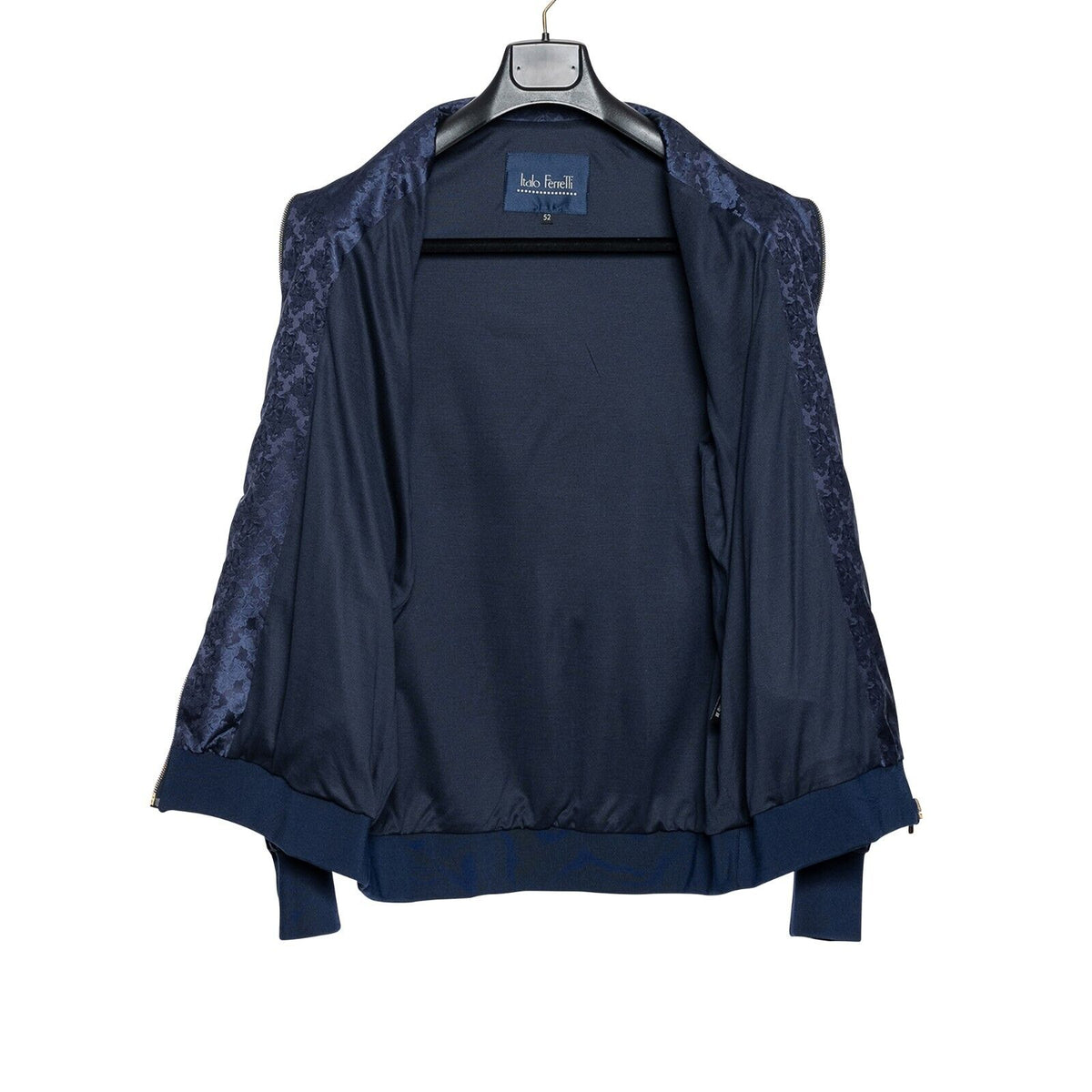 2000$ ITALO FERRETTI Bomber Jacket Blue "DAMASK" 100% Silk 42 US / 52 EU BIJAN