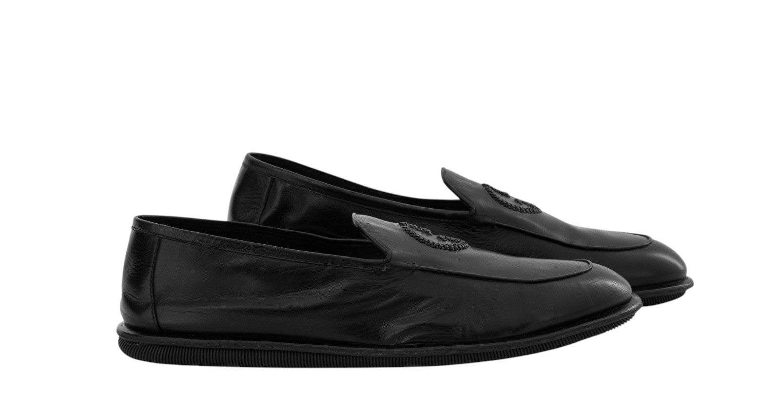 900$ GIORGIO ARMANI Shoes Loafers Slip-On Logo Black Leather 10 UK 11 US 44 IT