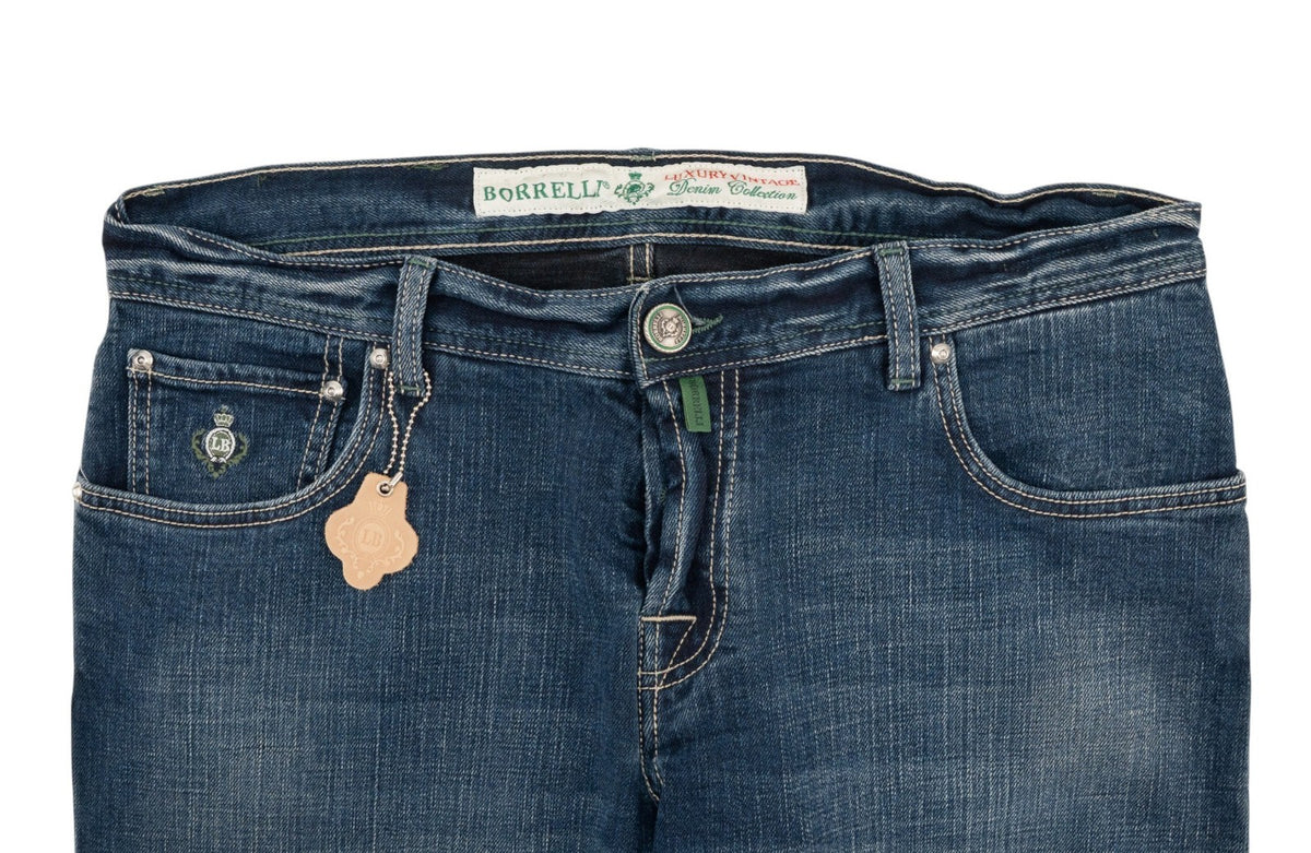 415$ LUIGI BORRELLI NAPOLI Washed Blue Denim Jeans Cotton 36 US / 52 EU