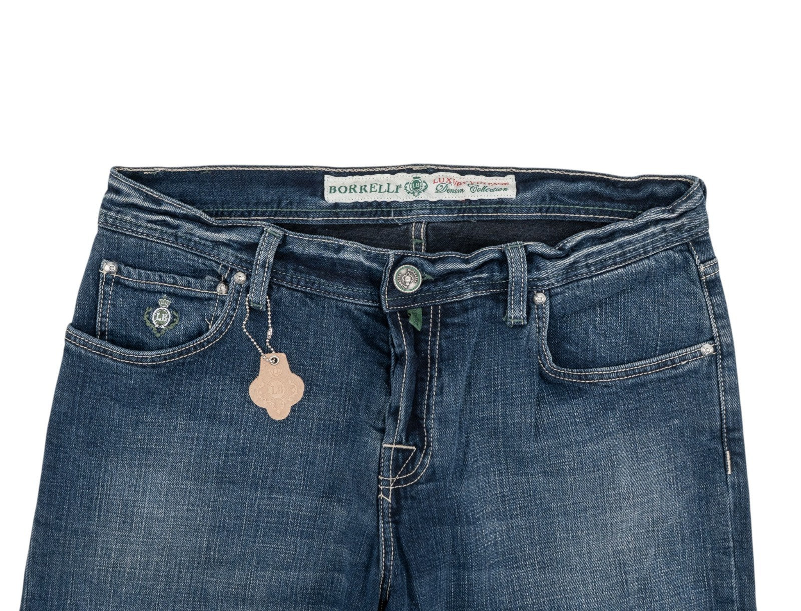 415$ LUIGI BORRELLI NAPOLI Blue Wash Denim Jeans Pant Cotton 34 US / 50 EU