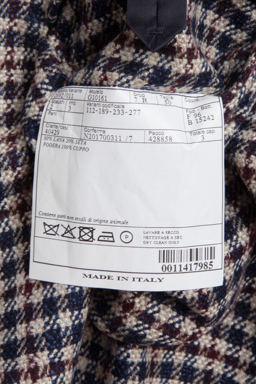 $2085 BELVEST Wool Silk Check Jacket Blazer 40 US / 50 EU Drop 7R   F/W 2018