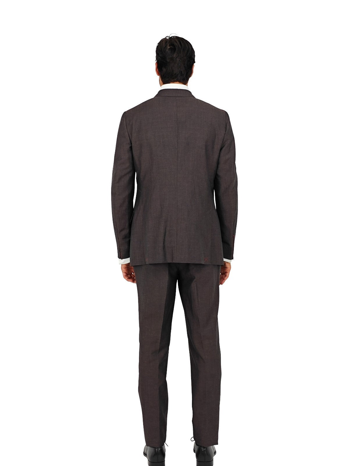 $4800 ISAIA NAPOLI Brown Magenta Hand-Sewn Suit Wool & Linen 40 US / 50 EU 8R