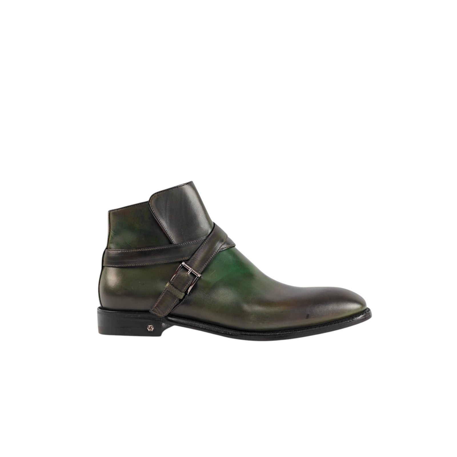 1650$ TESTONI "Piuma" Ankle Boot Hand Patina Calf Green Forest 8 UK  9 US  42 IT