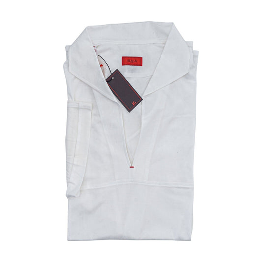 750$ ISAIA NAPOLI White Piquet Polo Camp Short Sleeve Cotton 15.5 - 39