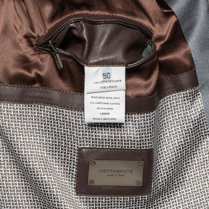 $4200 HETTABRETZ Gray Coat Wool Leather Silk Water-resistant 40 US / 50 EU Slim