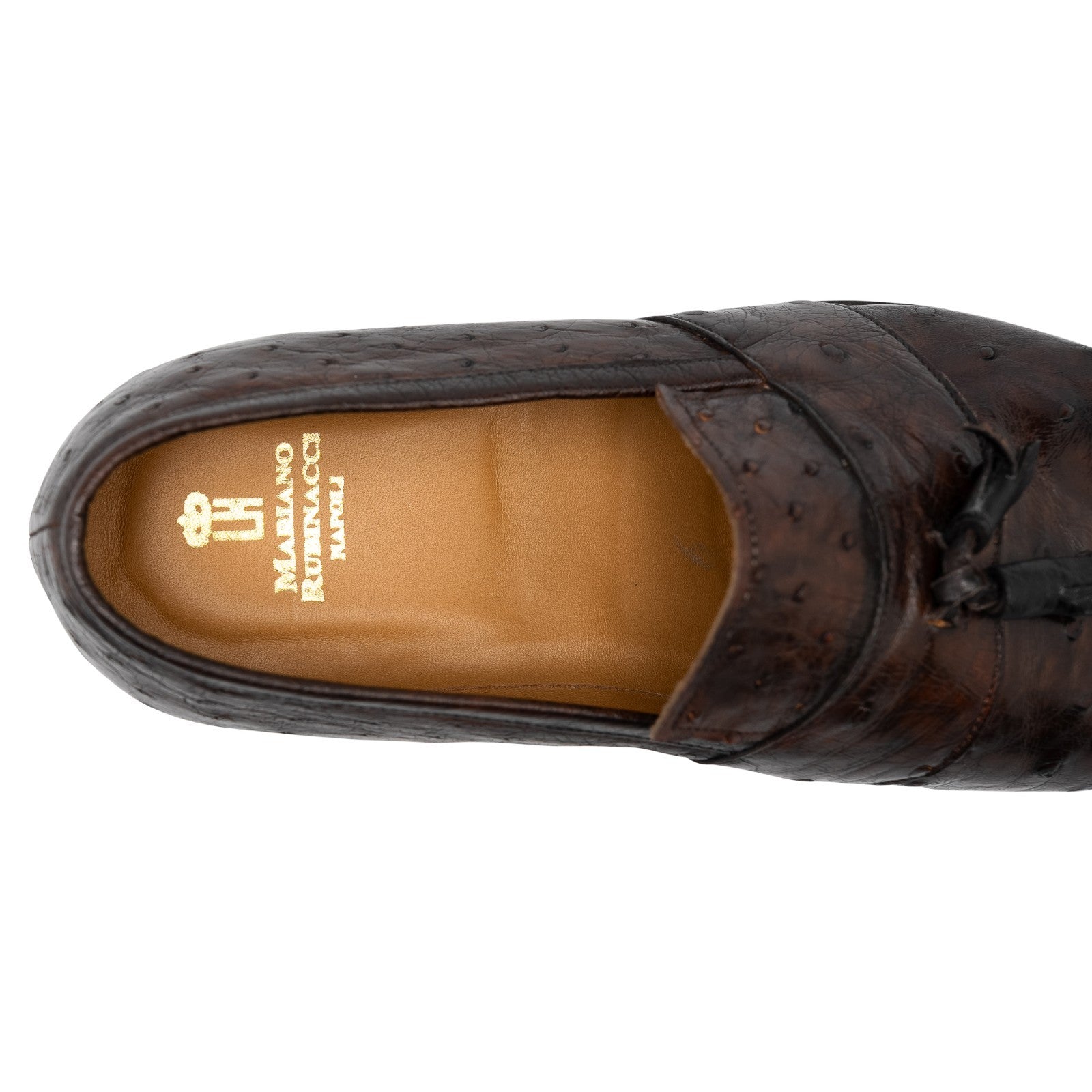 2200$ RUBINACCI London House Brown Ostrich Leather Loafers Goodyear 6 UK 7 US