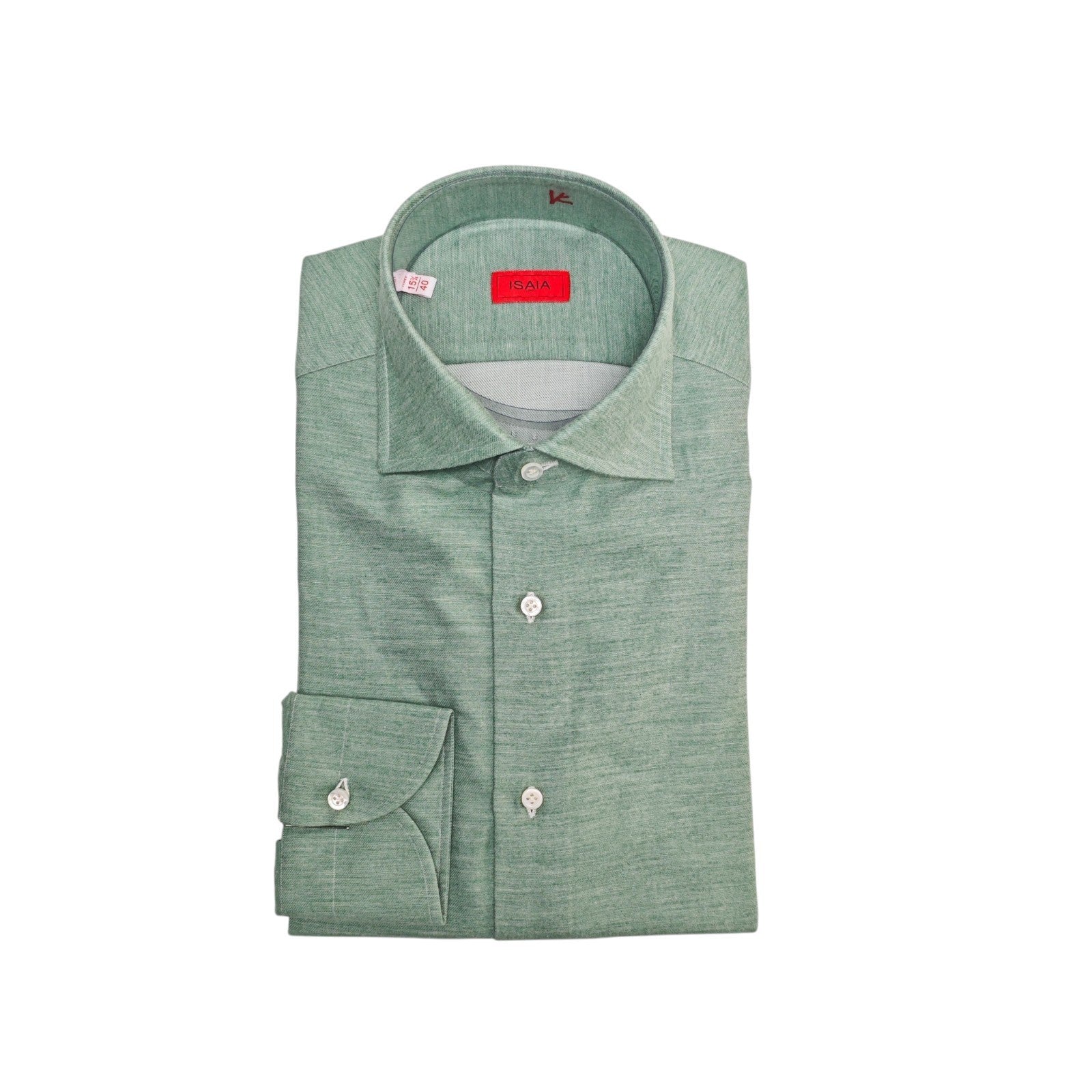 780$ ISAIA "Mix" Dress Shirt Aquamarine Cotton Cashmere Hand - Sewn 15.75 - 40