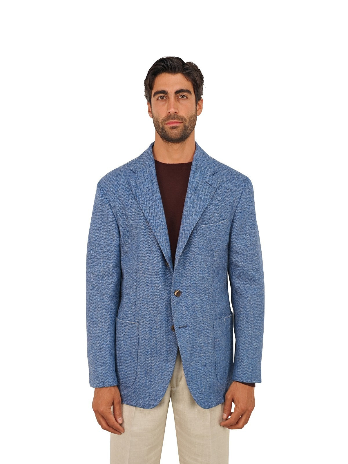 $1670 RUBINACCI NAPOLI Blue Herringbone Jacket Sport Coat Wool 46 US / 56 EU