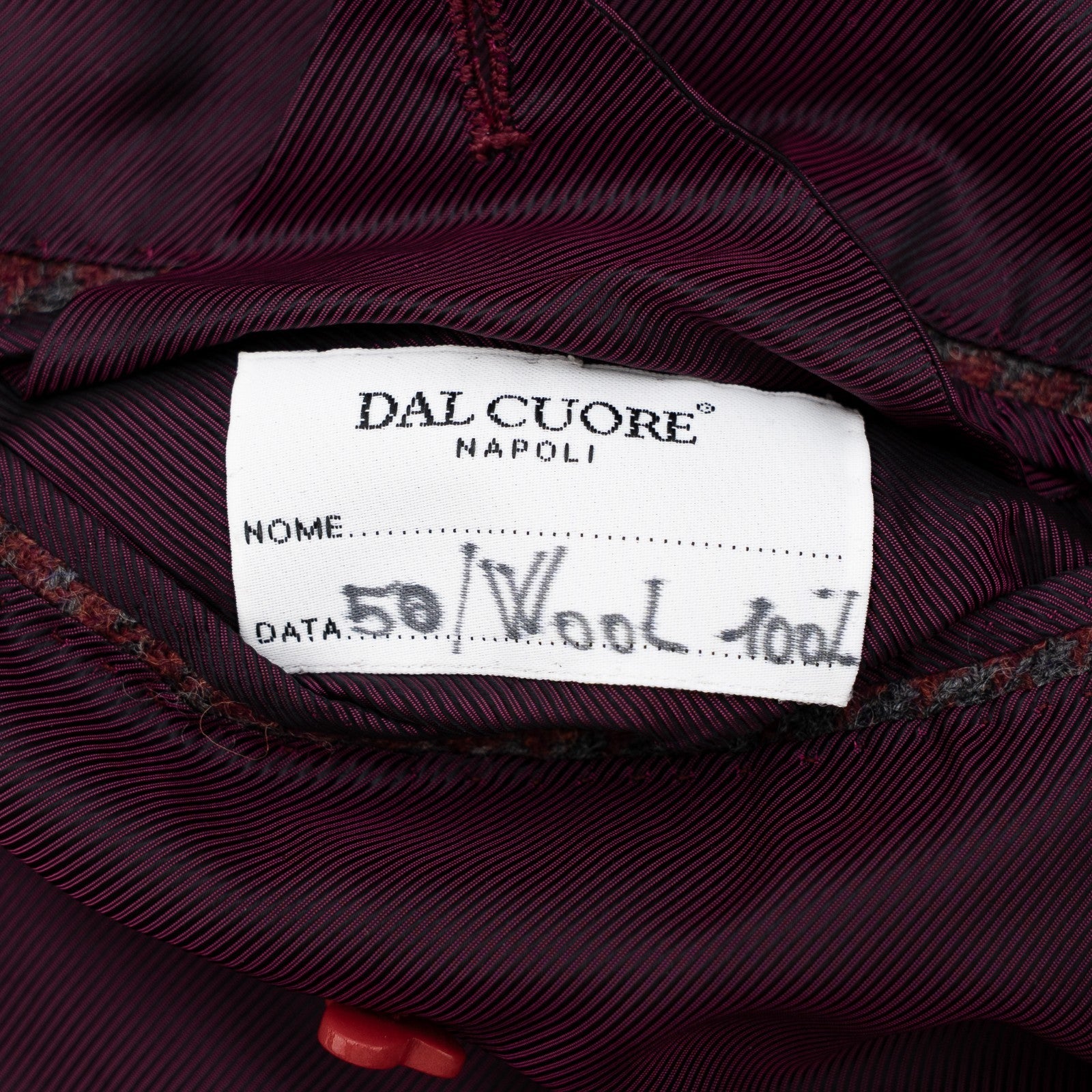 Sartoria DALCUORE NAPOLI Total Hand-Sewn Suit Burgundy Flannel Wool 40 US 50 EU
