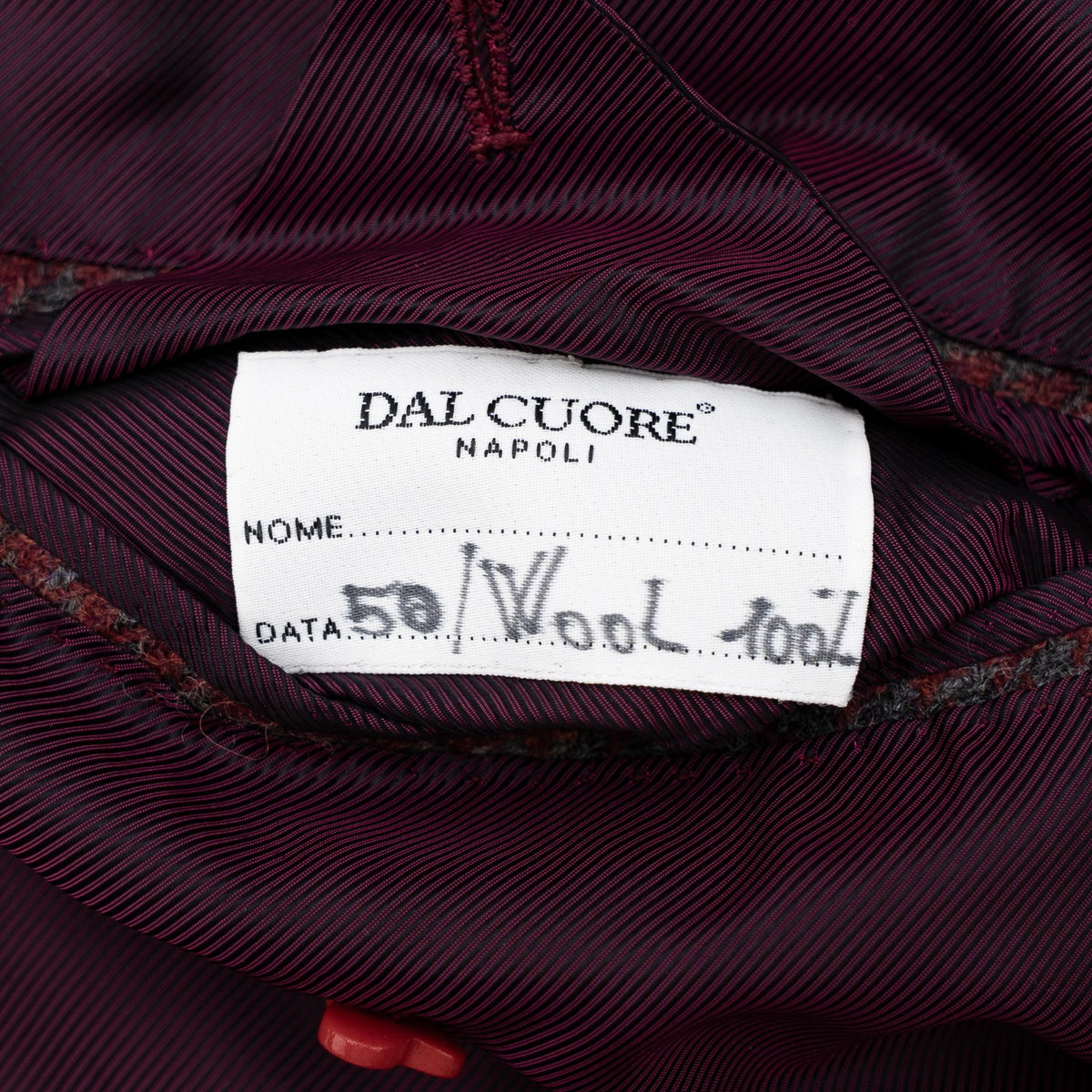 Sartoria DALCUORE NAPOLI Total Hand-Sewn Suit Burgundy Flannel Wool 40 US 50 EU
