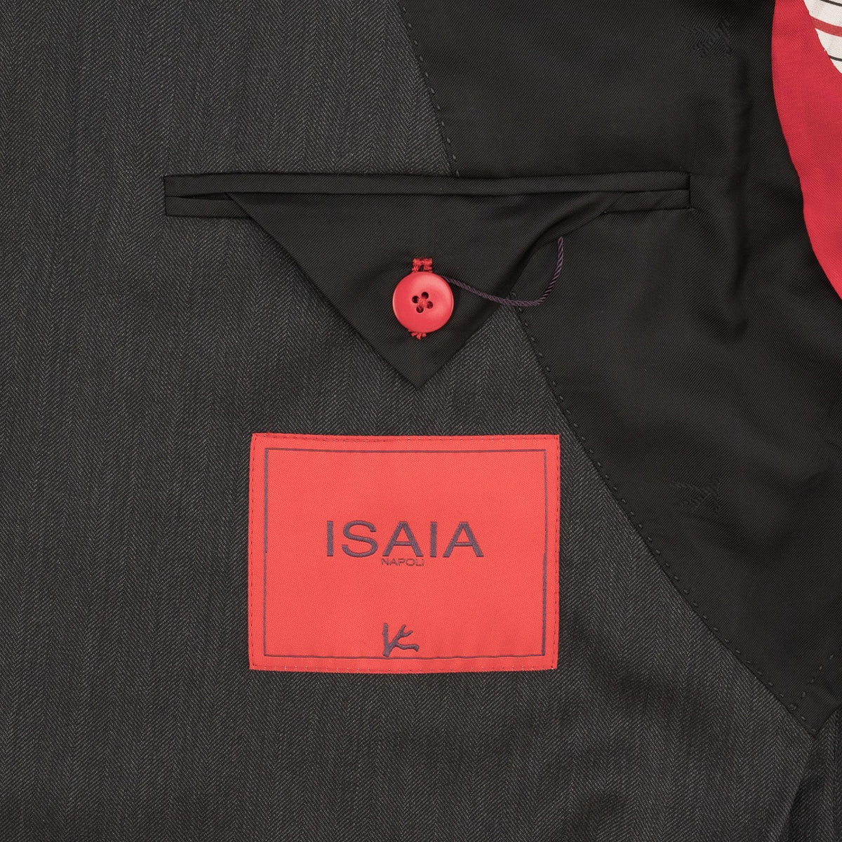 $6850 ISAIA NAPOLI "Capri" Gray Suit Hand-Sewn Fine Wool Herringbone
