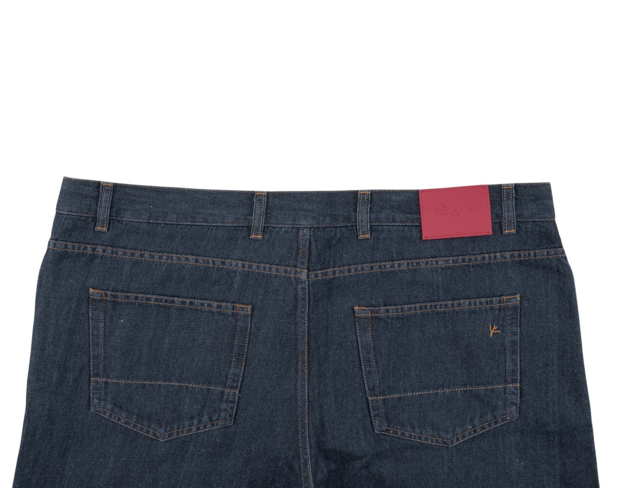 795$ ISAIA NAPOLI Blue Denim Jeans Pant Cotton Linen Regular Fit 44 US / 60 EU