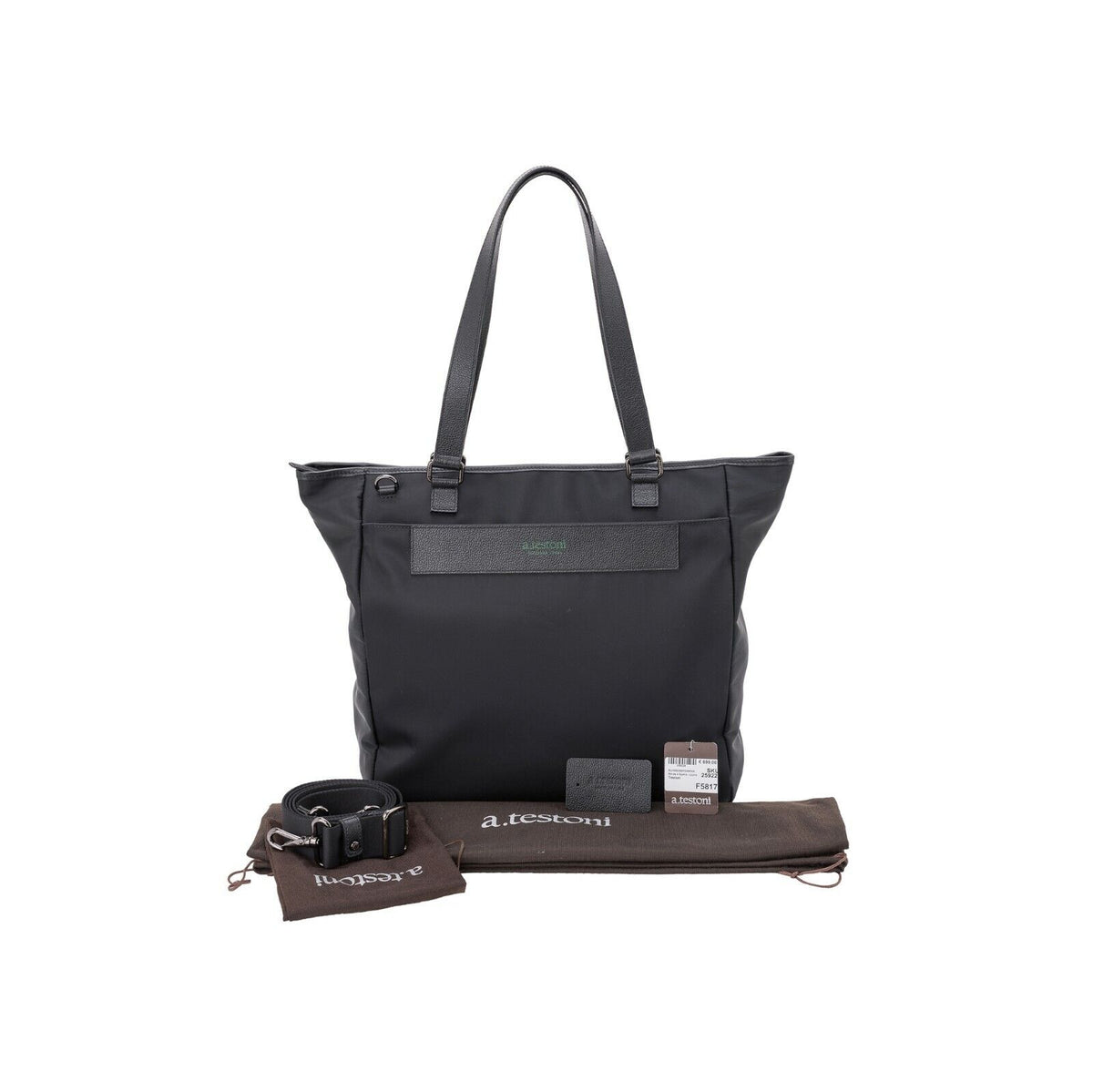 $840 Testoni Bologna Shopping Bag Work Bag Shoulder Strap Karibu Calf + Fabric