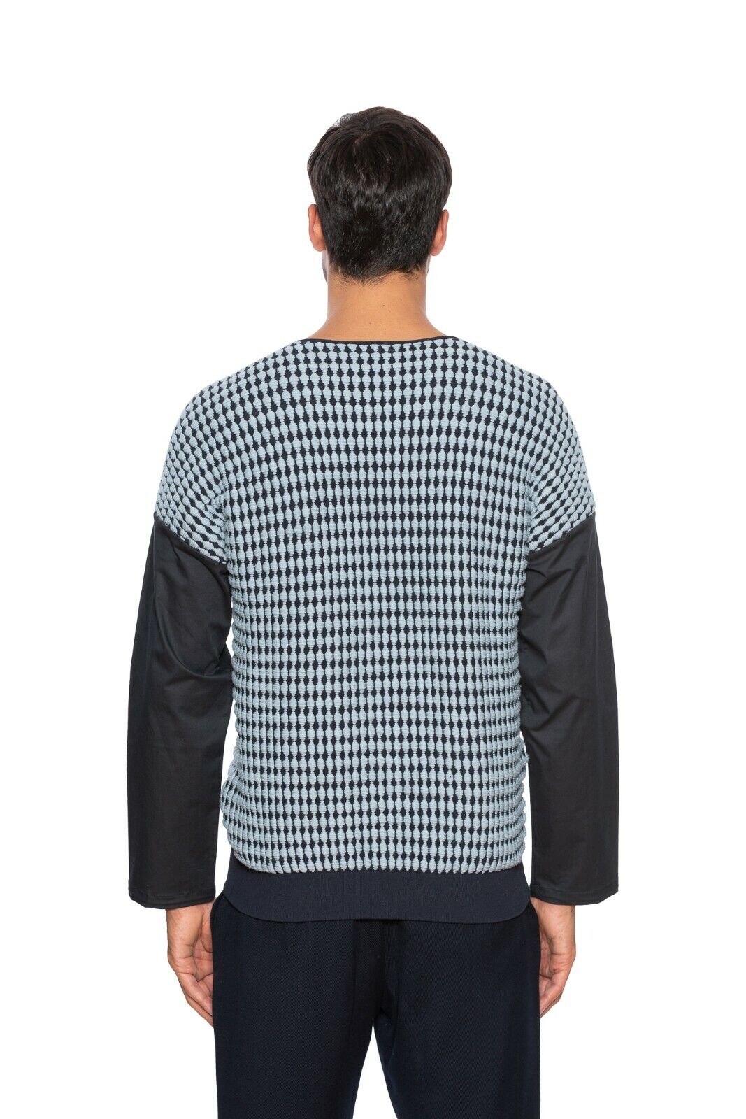 1150$ GIORGIO ARMANI Sweater Contrasting Sleeve 3D Jacquard Blue 38 US / 48 EU