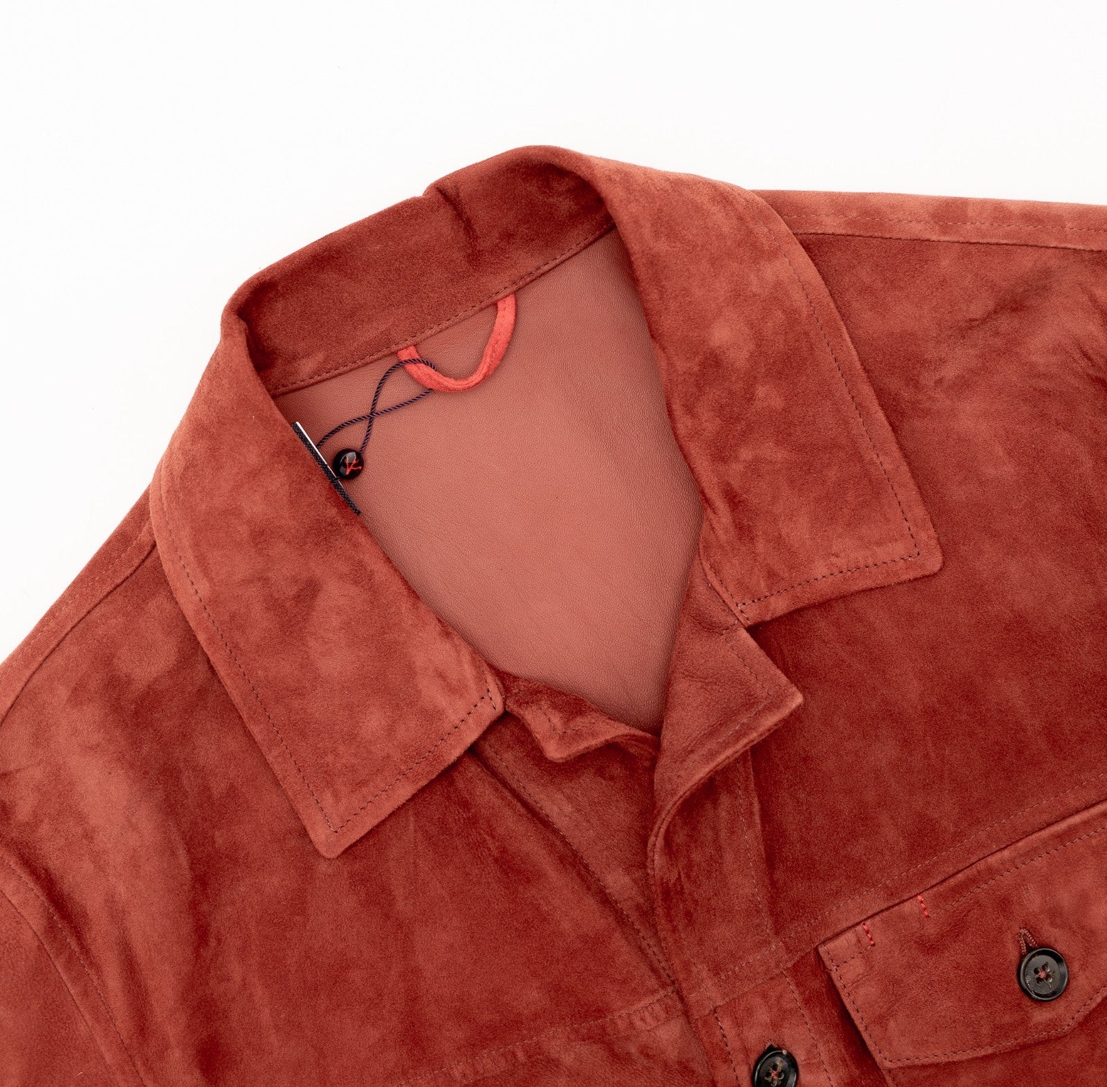 $4450 ISAIA Rust Jacket Shirt Short Sleeve Suede Lambskin Leather 42 US / 52 EU