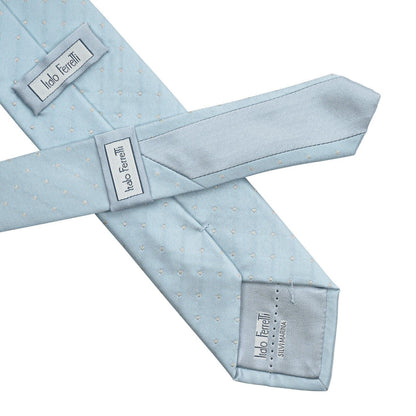 $290 ITALO FERRETTI Tie Dot Light Blue 100% Silk Handmade in Italy ZILLI