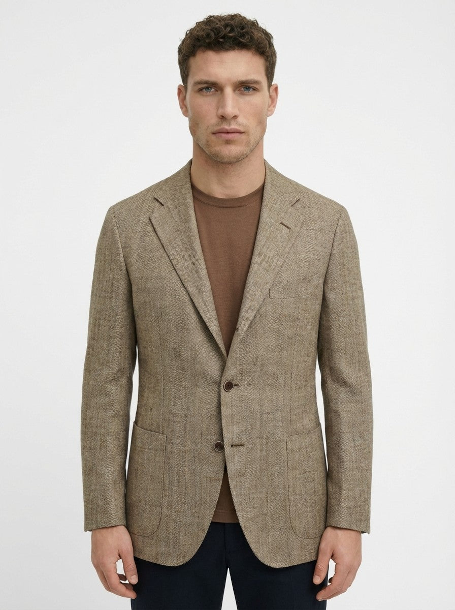 1450$ RAFFAELE CARUSO E.Thomas Herringbone Sport Coat Wool Silk Linen 40US 50 IT