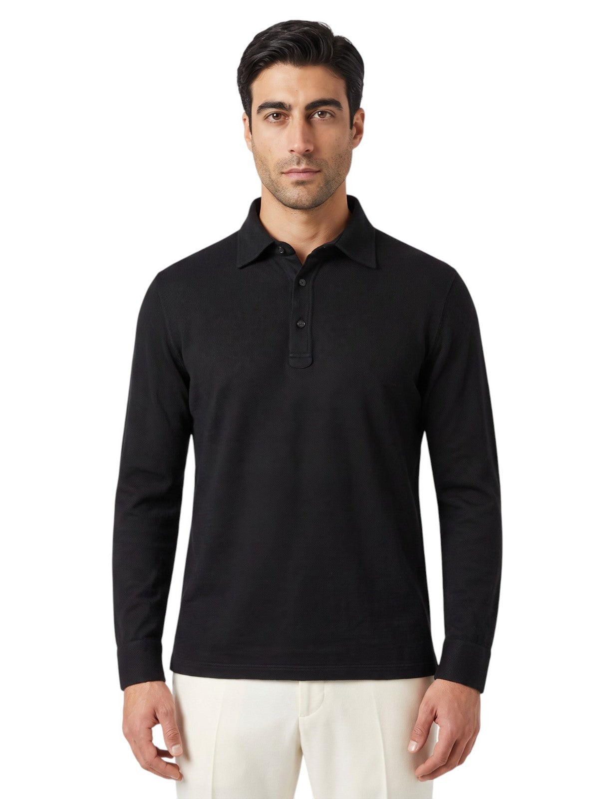 1200$ ISAIA NAPOLI Black Knit Sartorial Polo Sweater Wool Hand-Sewn Size L