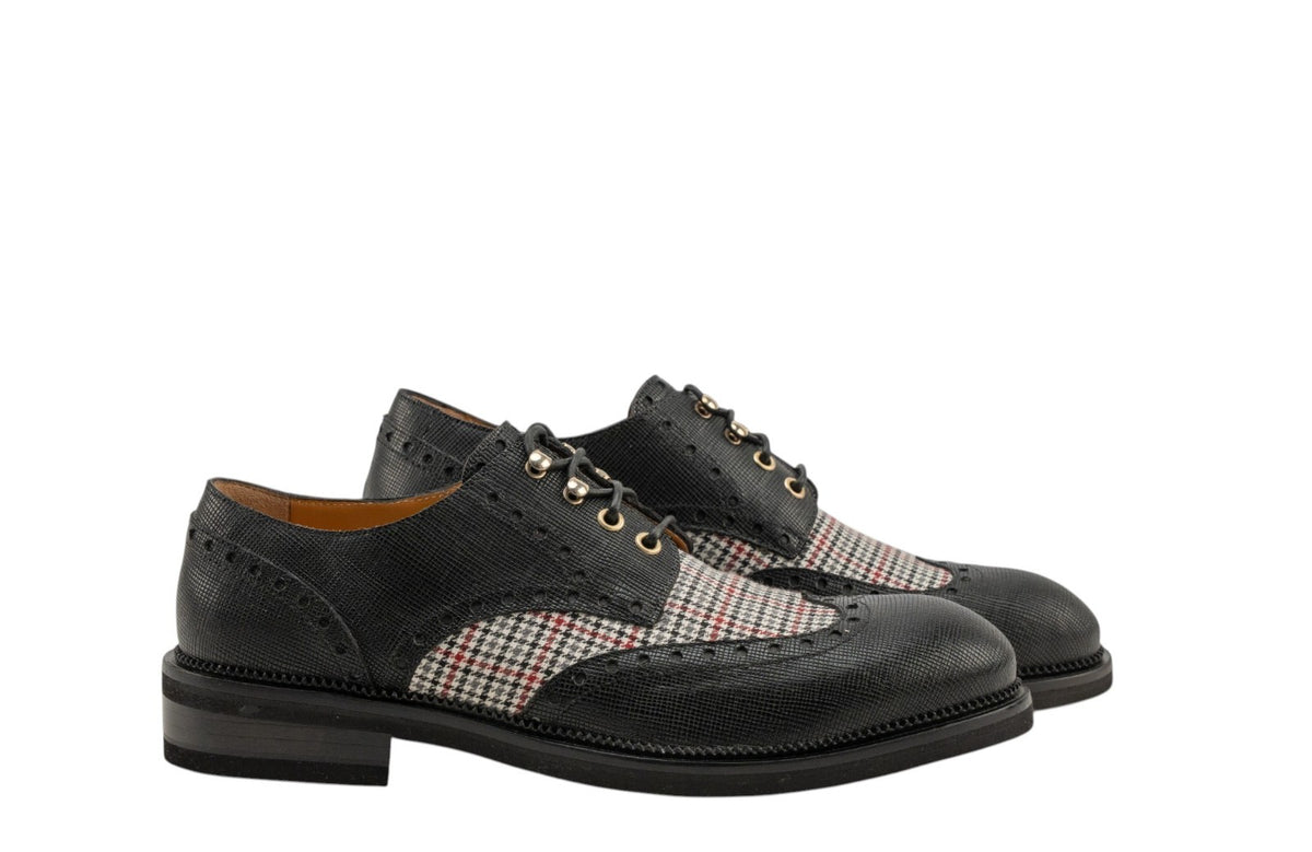 1200$ TESTONI Derby Shoes Saffiano + Princess of Walles Black 8 UK / 9 US  42 IT