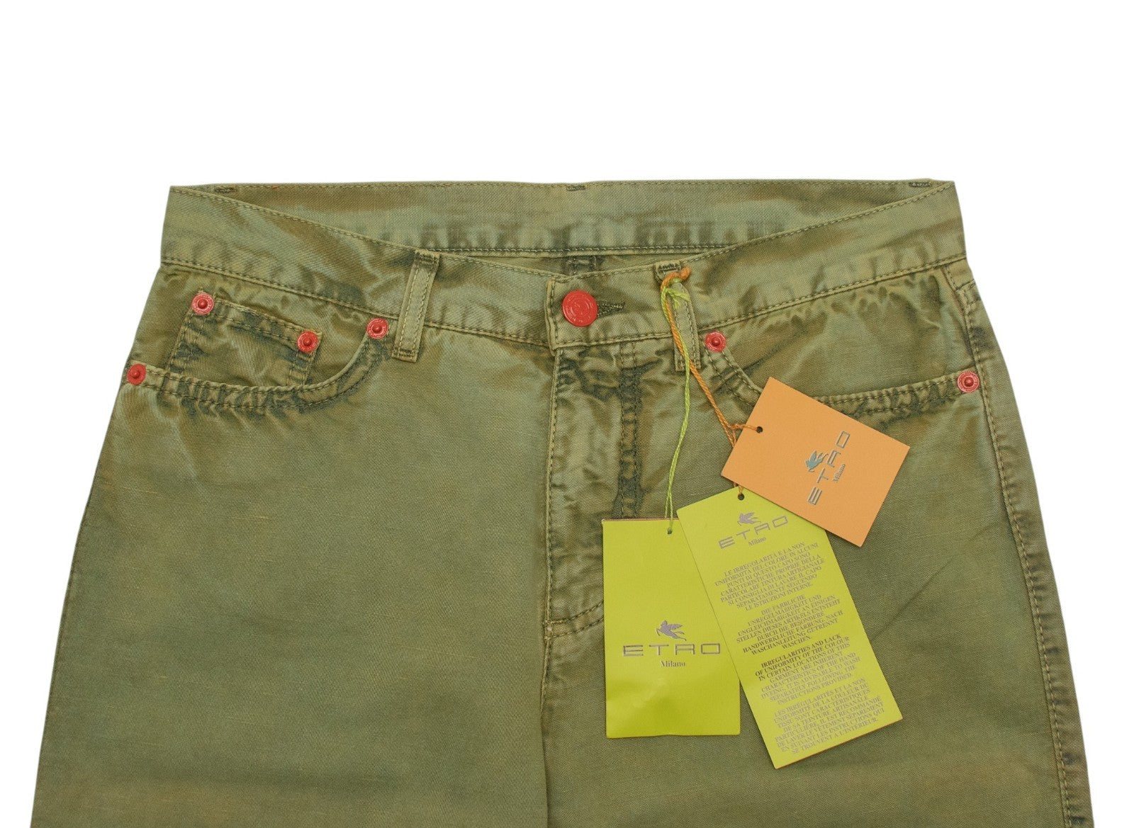 850$ ETRO MILANO Sand Green Cotton Linen Pant Bootcut - Made in Italy