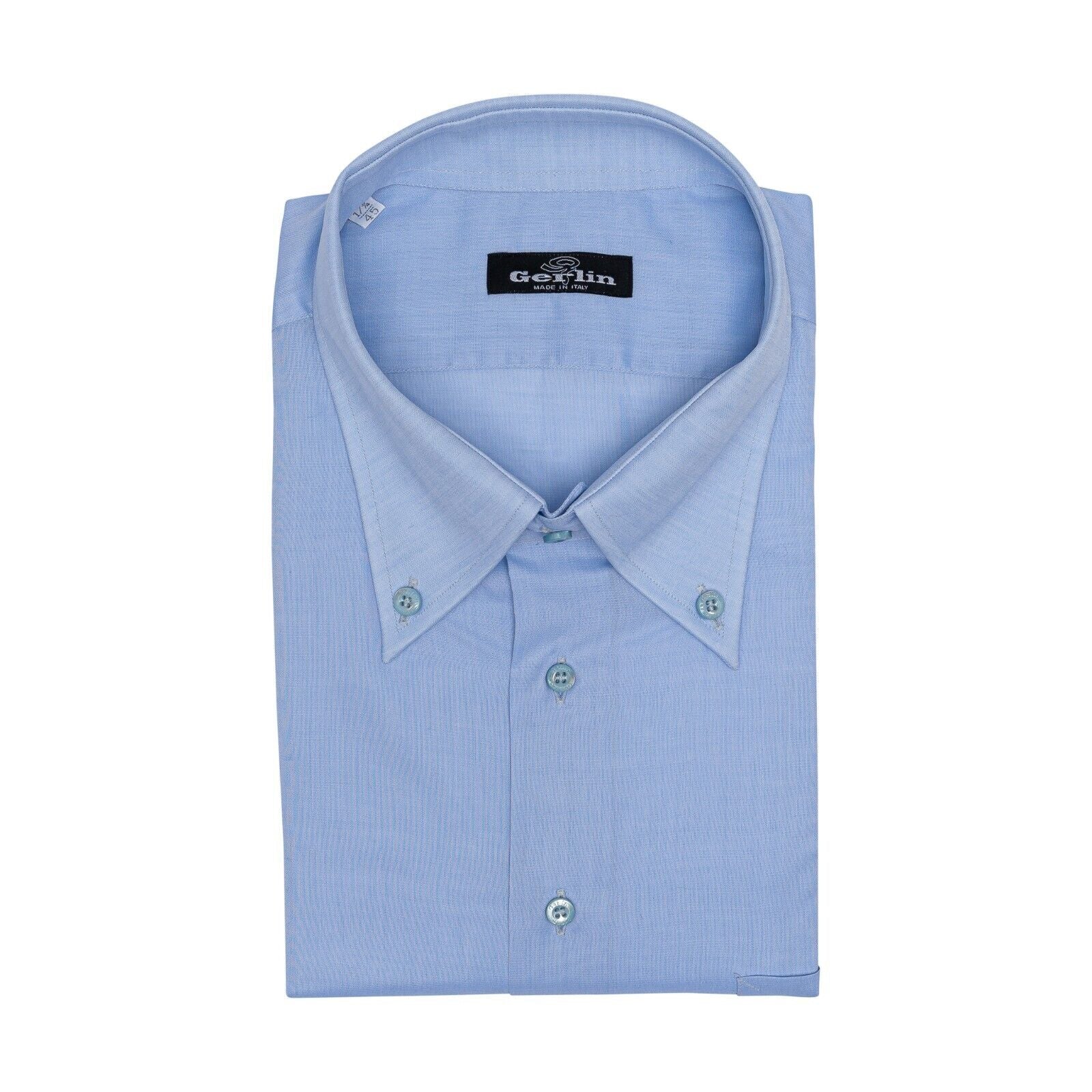 690$ LUXURY GERLIN Shirt Button-Down Blue Cotton 17.75 - 45 1O BIJAN