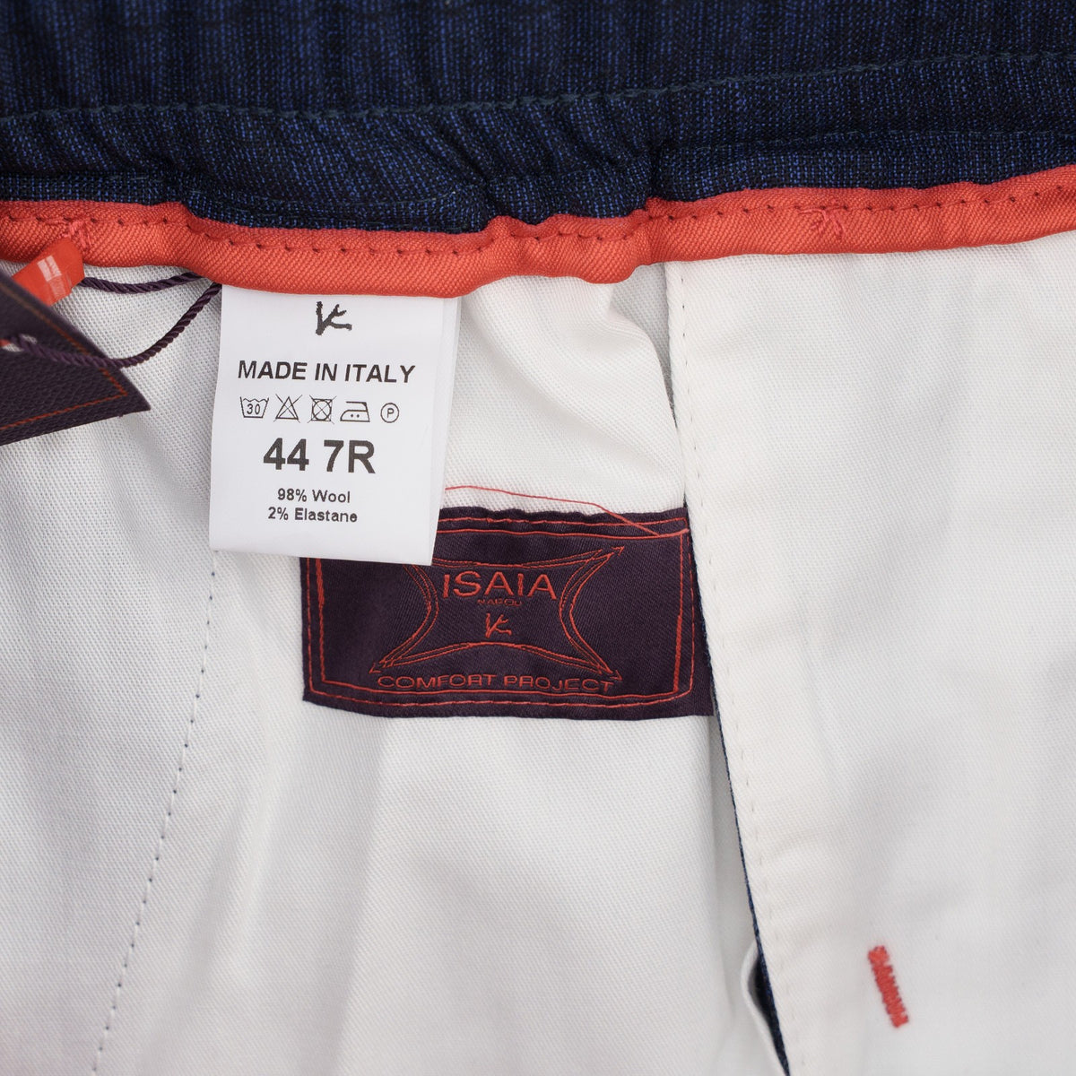 1300$ ISAIA NAPOLI Blue Glen Plain Drawstring Pant Fine Wool 28 US / 44 EU