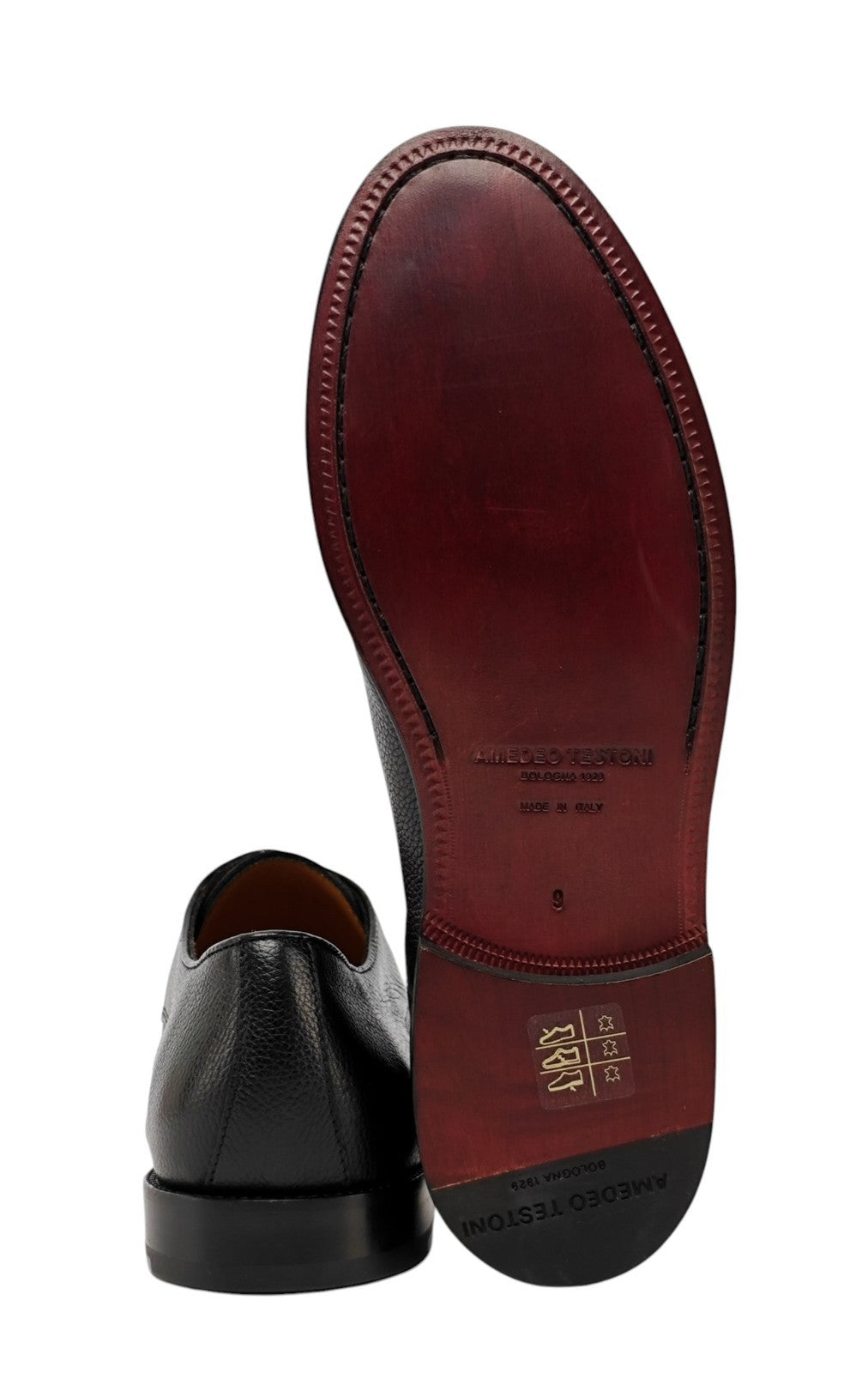 1200$ TESTONI "Numana" Black Derby Shoes Soft Grain Calf 8 UK / 9 US / 42 IT
