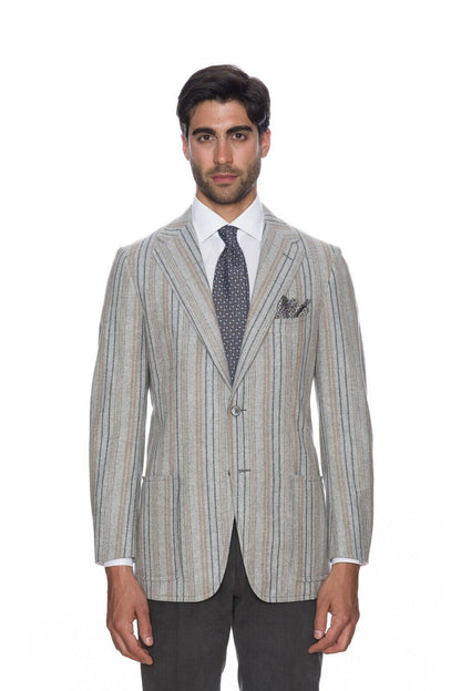 $1890 D'AVENZA Light Gray Cashmere Wool Striped Jacket Sewn in Italy 38 US 48 EU