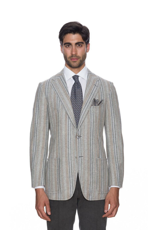$1890 D'AVENZA Light Gray Cashmere Wool Striped Jacket Sewn in Italy 38 US 48 EU