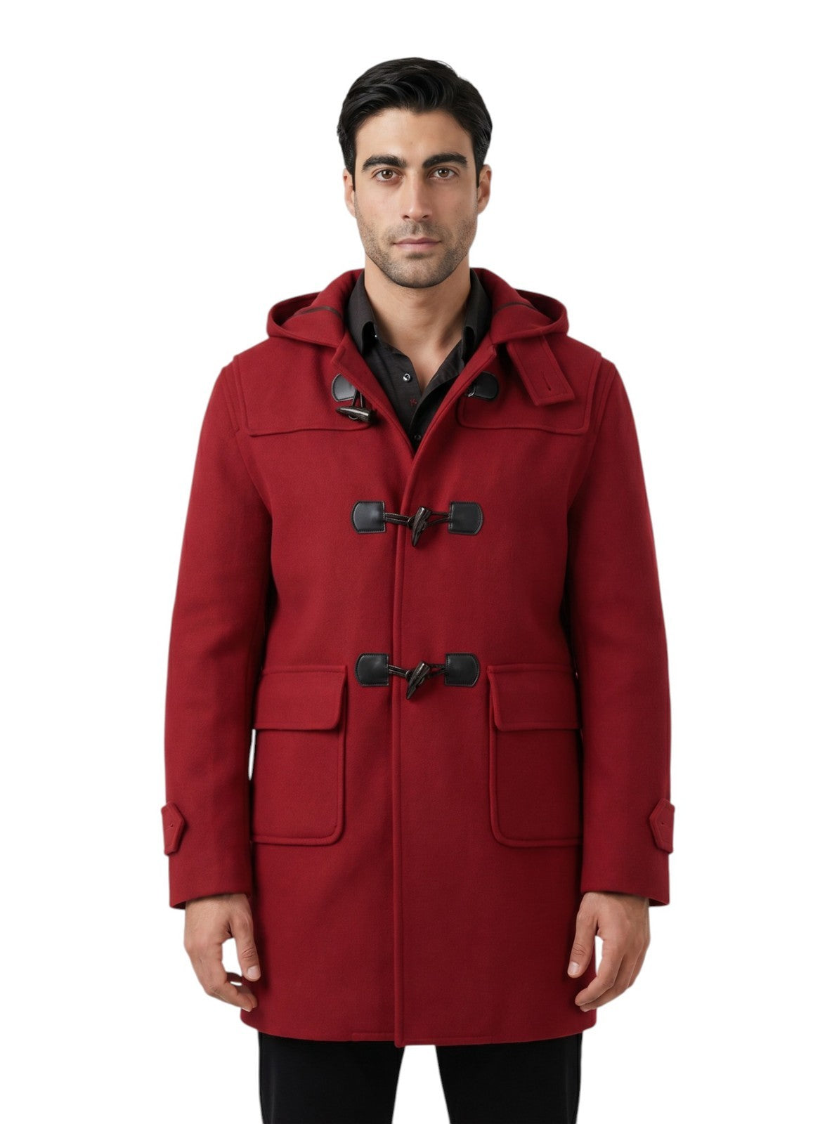 6750$ ISAIA NAPOLI Red Hooded Montgomery Overcoat Wool Size M
