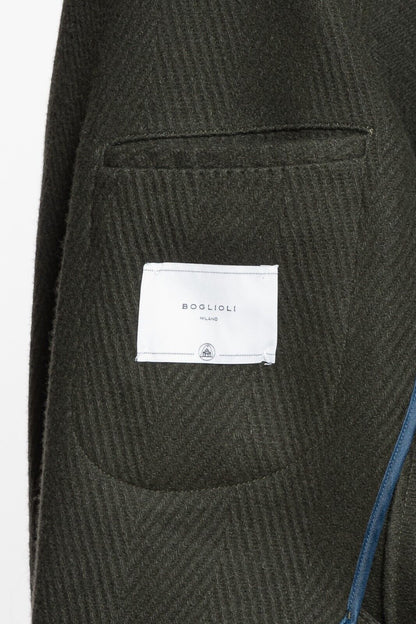 $1600 BOGLIOLI MILANO Dark Green Overcoat Coat Wool Herringbone 40 US / 50 EU