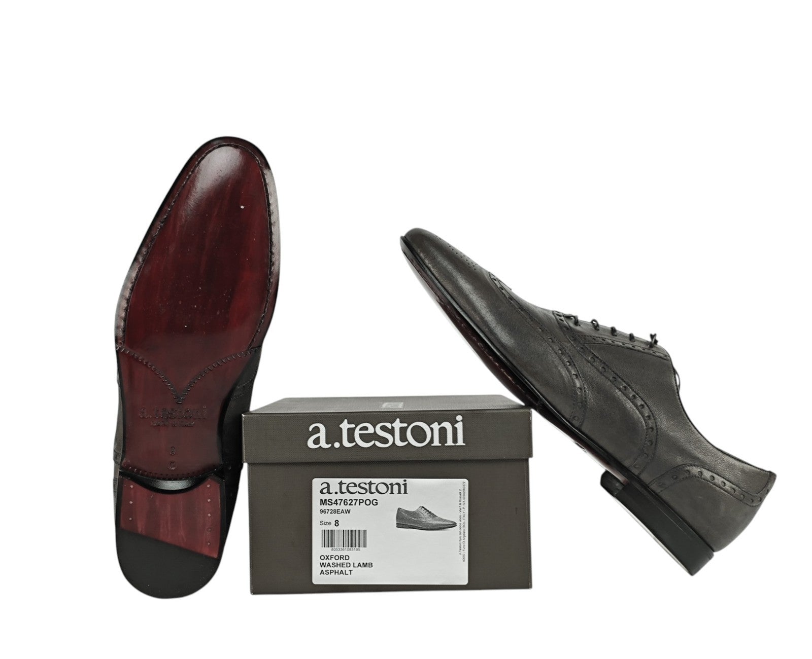 950$ TESTONI 1929 Oxford Shoes Washed Soft Lambskin Asphalt 8 UK  9 US  42 IT