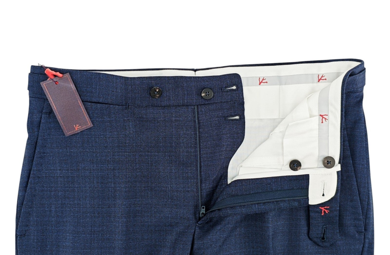 1550$ ISAIA Hand-Sewn Tapered Dress Pant Fine Wool Blue 32 US / 48 EU 8R