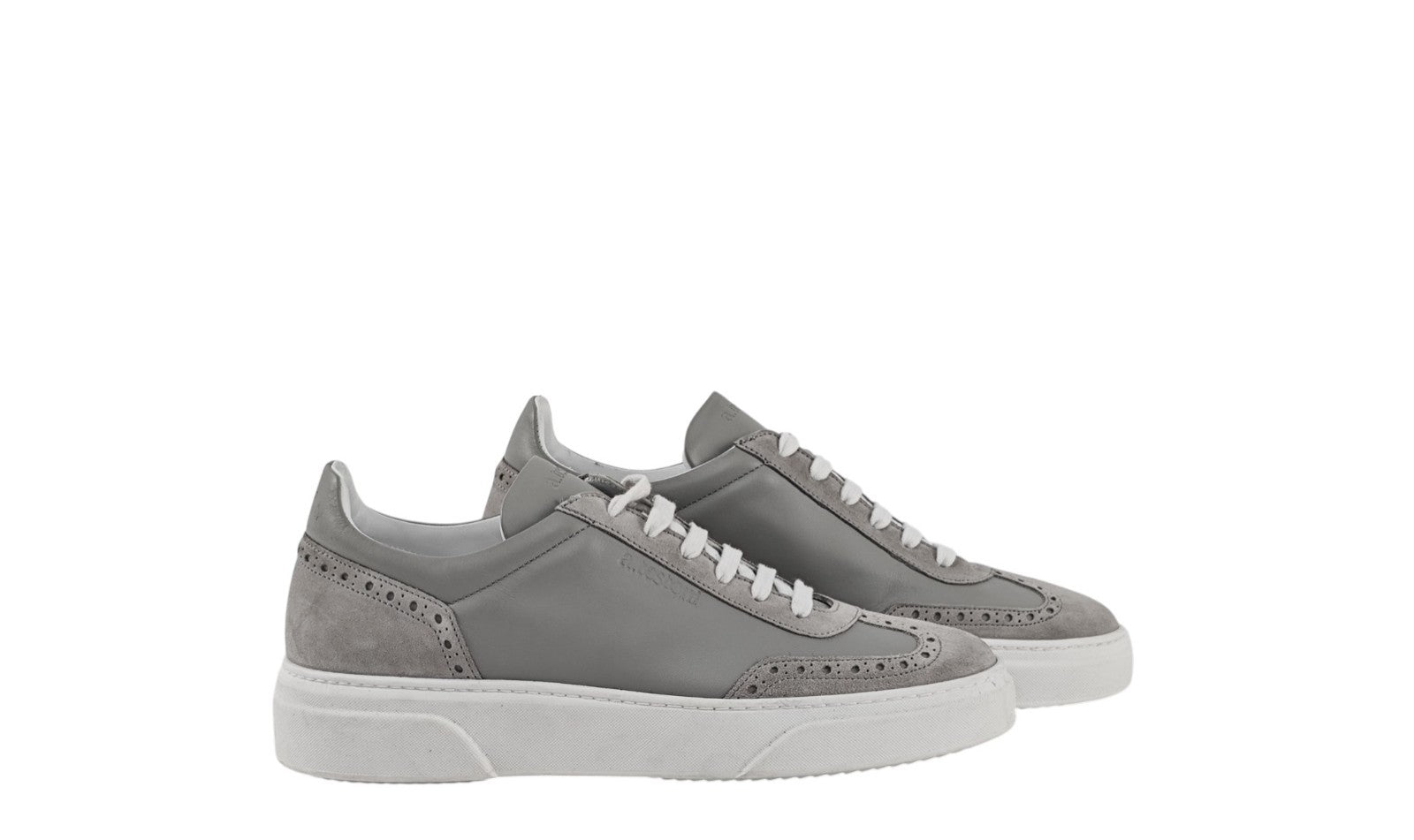 850$ TESTONI Sneaker Shoes Brogue Calf + Suede Gray 8 UK  / 9 US / 42 IT
