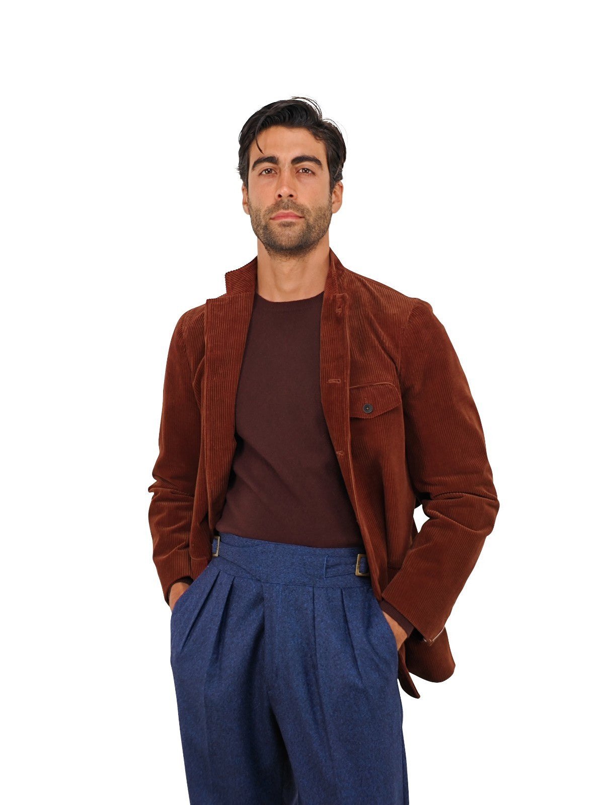 $1960 RUBINACCI NAPOLI "Stefano" Brown Guru Sahariana Jacket Corduroy Cotton