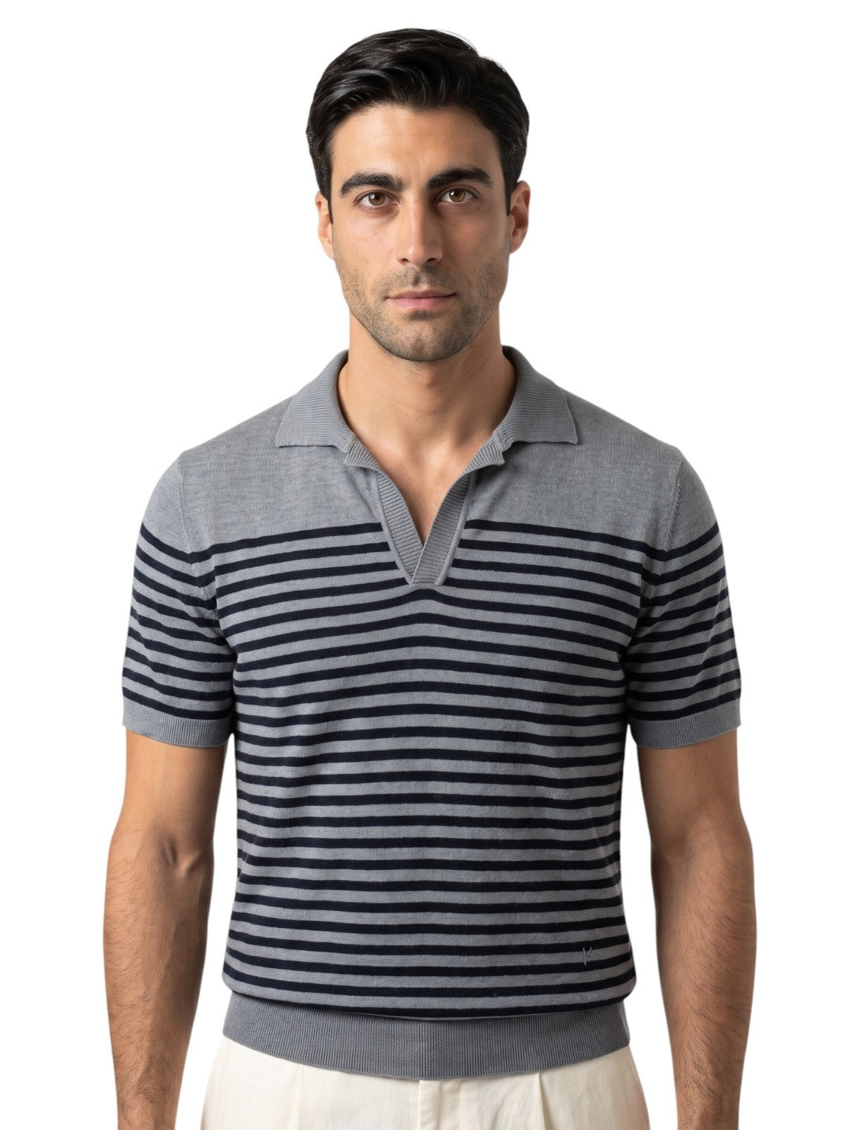 1750$ ISAIA NAPOLI Gray Polo Zip Sweater  Soft Cashmere - Silk Size M