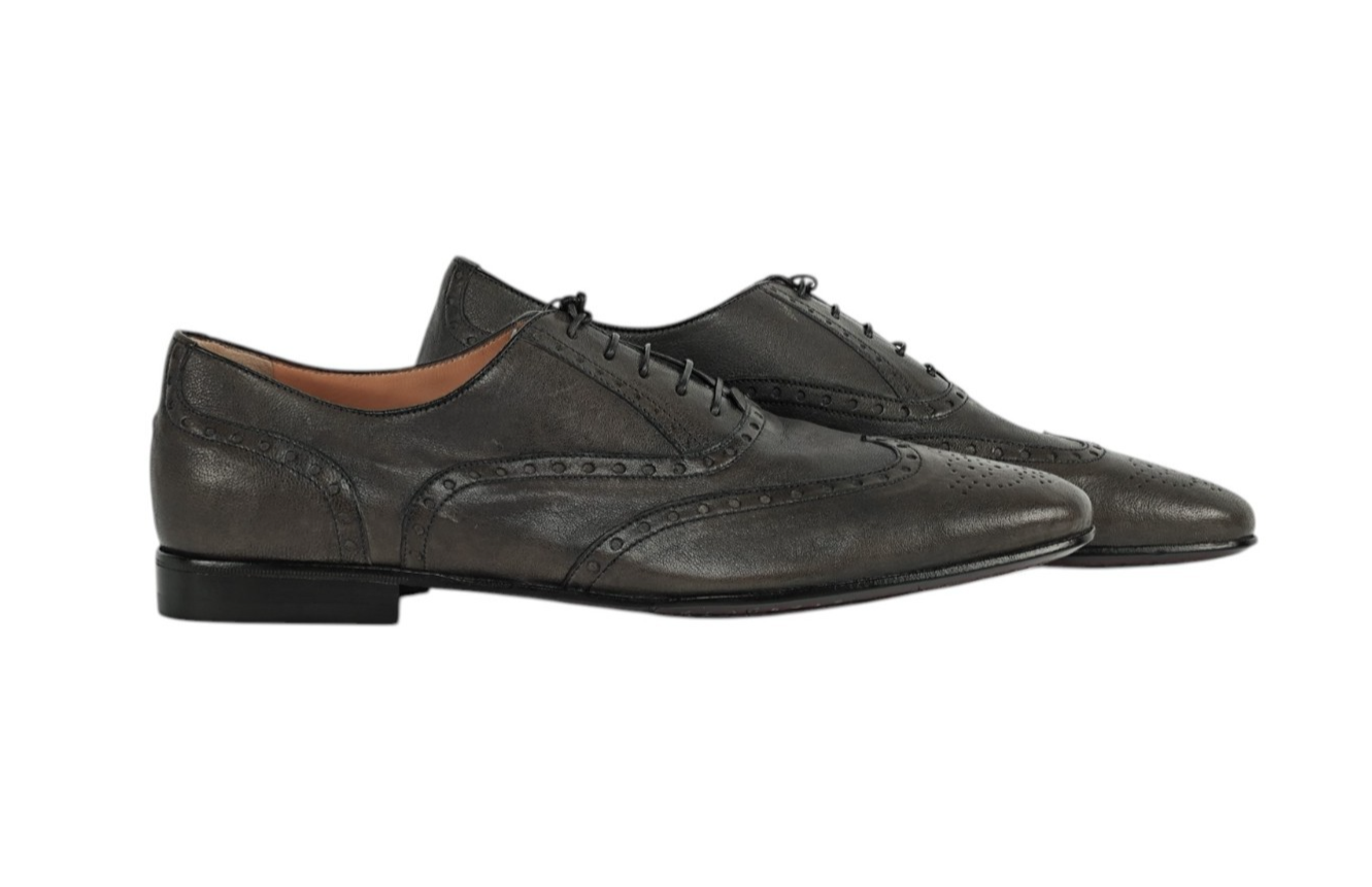 950$ TESTONI 1929 Oxford Shoes Washed Soft Lambskin Asphalt 8 UK  9 US  42 IT