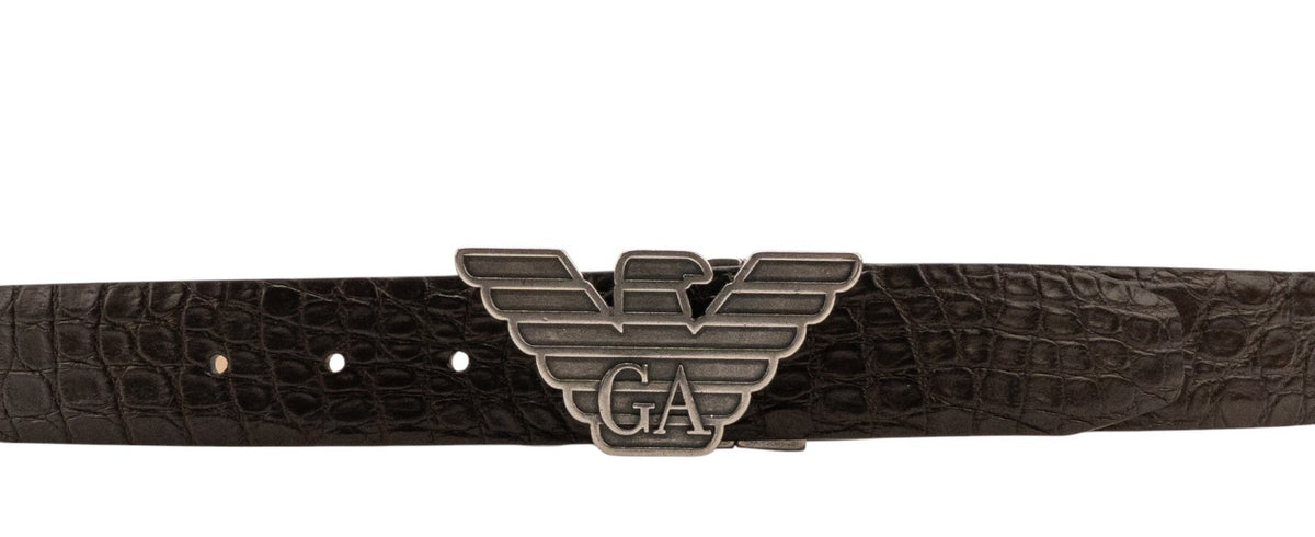 $2200 GIORGIO ARMANI Belt Brown GA Eagle Logo Alligator Leather Size 110